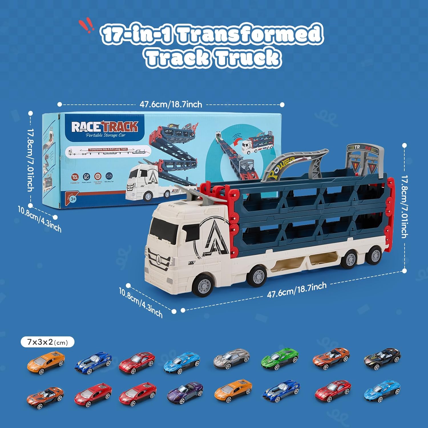Thumbnail 4 de Qivange 16-Piece Race Car Transport Truck Set (207cm portable track) for toddlers and kids aged 3–7
