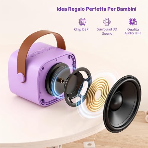 Detalle de Voijump Mini macchina karaoke con 2 microfoni senza fili – portatile, Bluetooth 5.4 e luci integrate