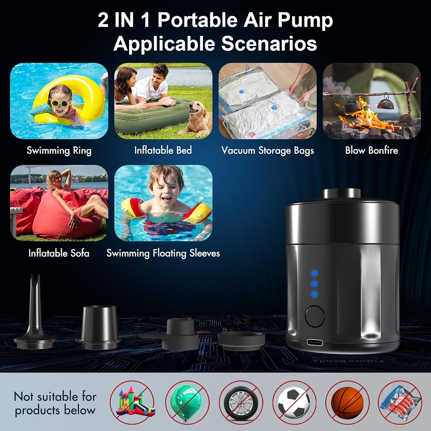 Thumbnail 4 de Mojimdo Portable Electric Air Pump for Inflatables – Rechargeable mini pump with 4 nozzles