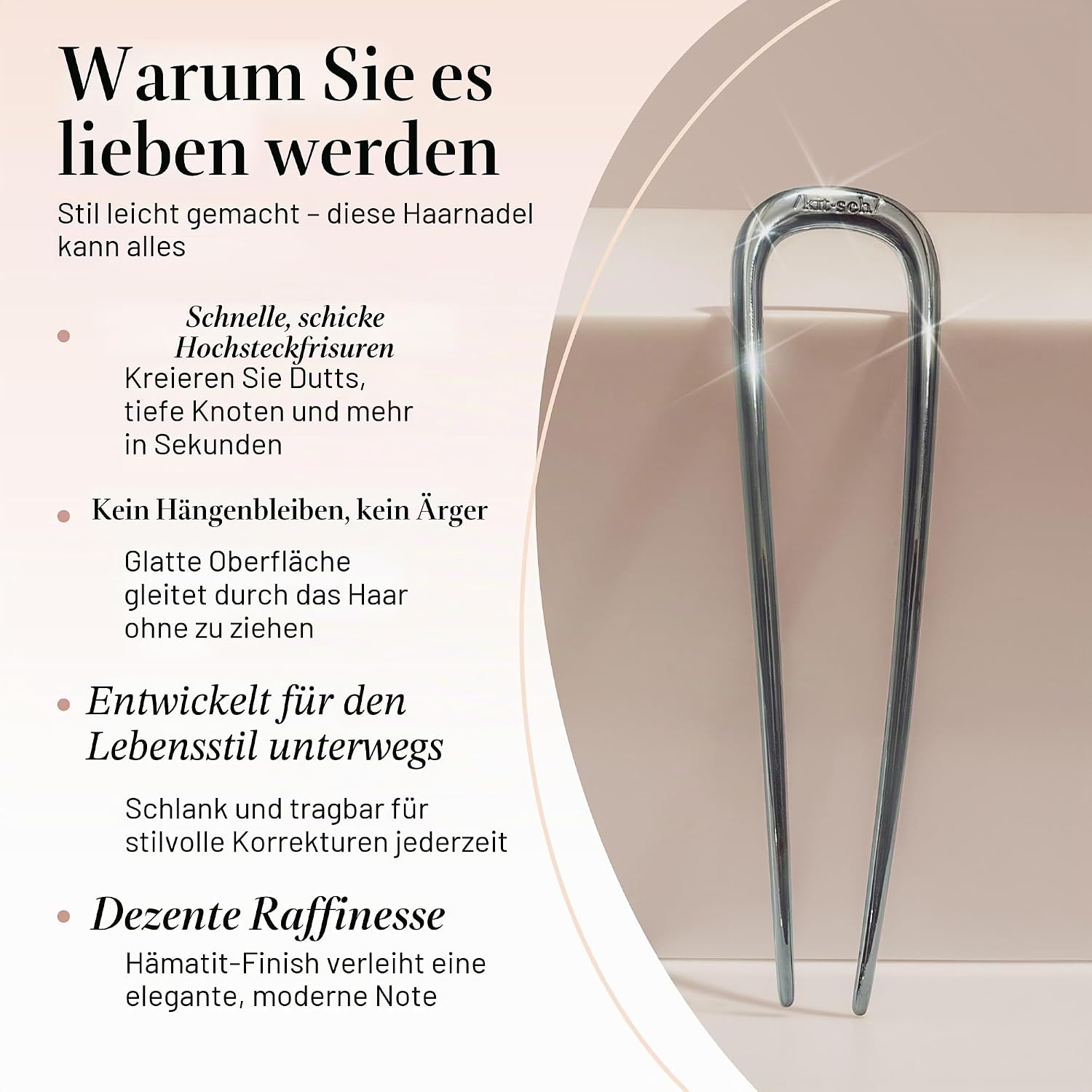 Detalle de Kitsch French Pin für Damen – Metallne französische Haarspange für Hochsteckfrisuren, Chignon & Dutt