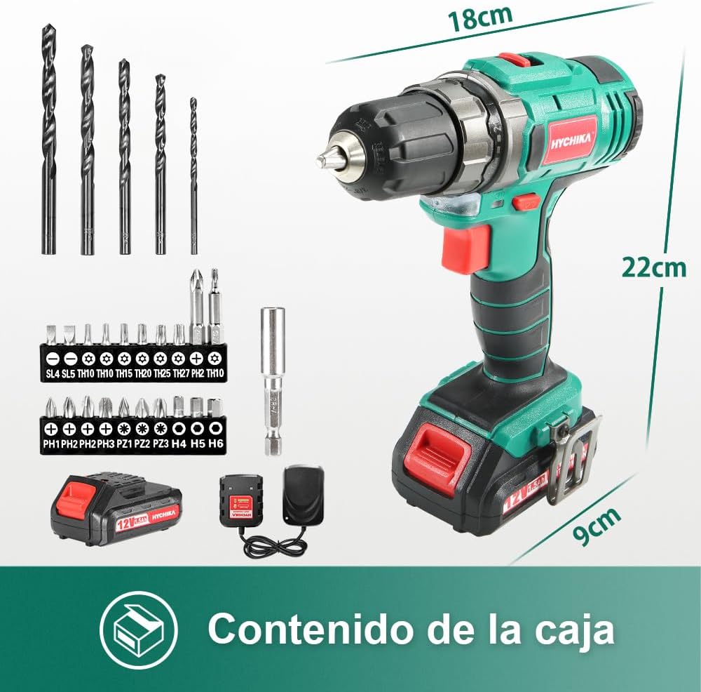 Thumbnail 6 de HYCHIKA Perceuse Visseuse Sans Fil 12 V – 30 Nm, 21+1 Réglages, 2 Vitesses, 26 Accessoires