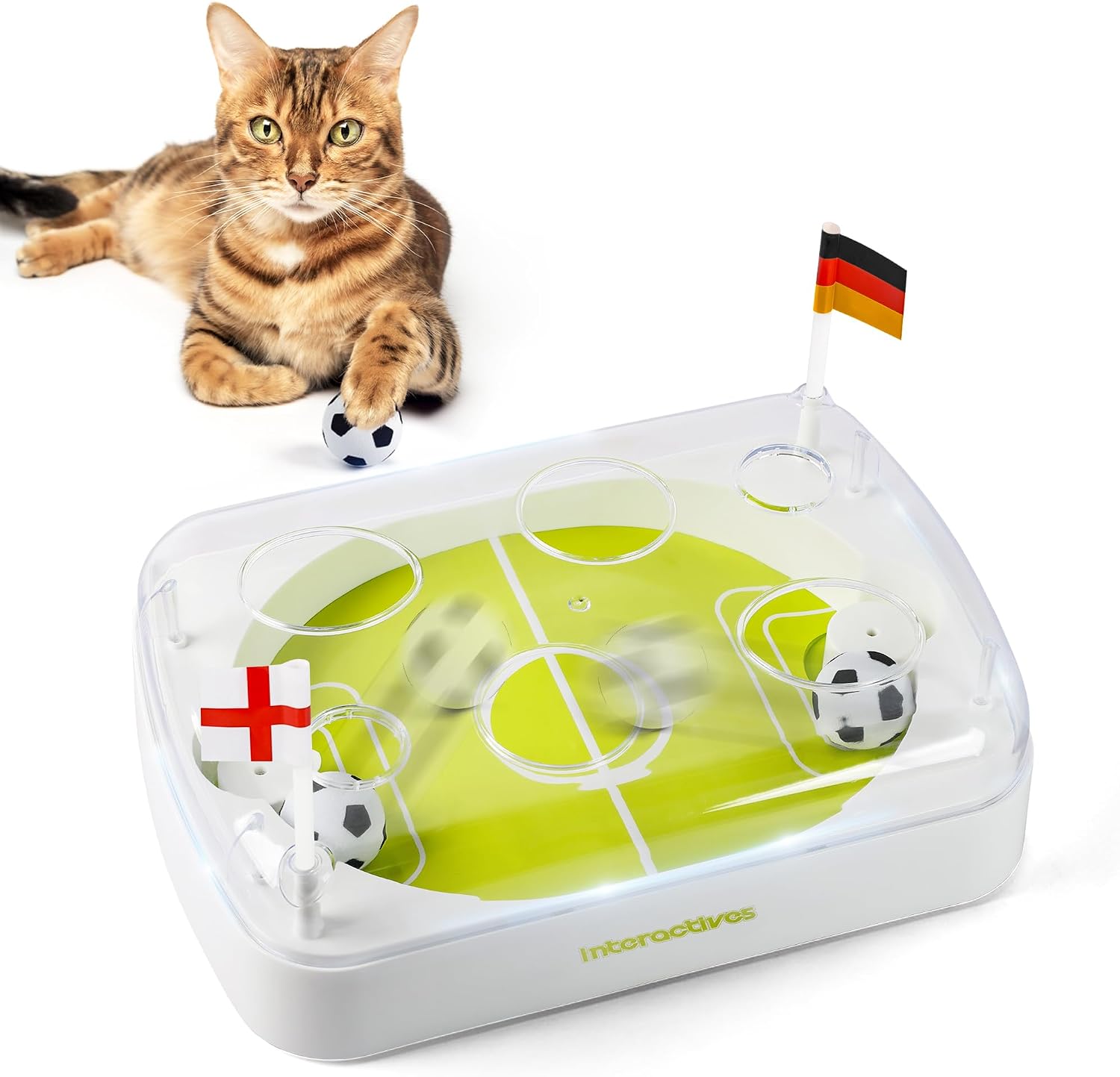 Detalle de ALL FOR PAWS Interaktives Katzenspielzeug mit Fußballfeld-Design – Bewegungsaktivierte Bälle, Katzenminze & Nachtmodus