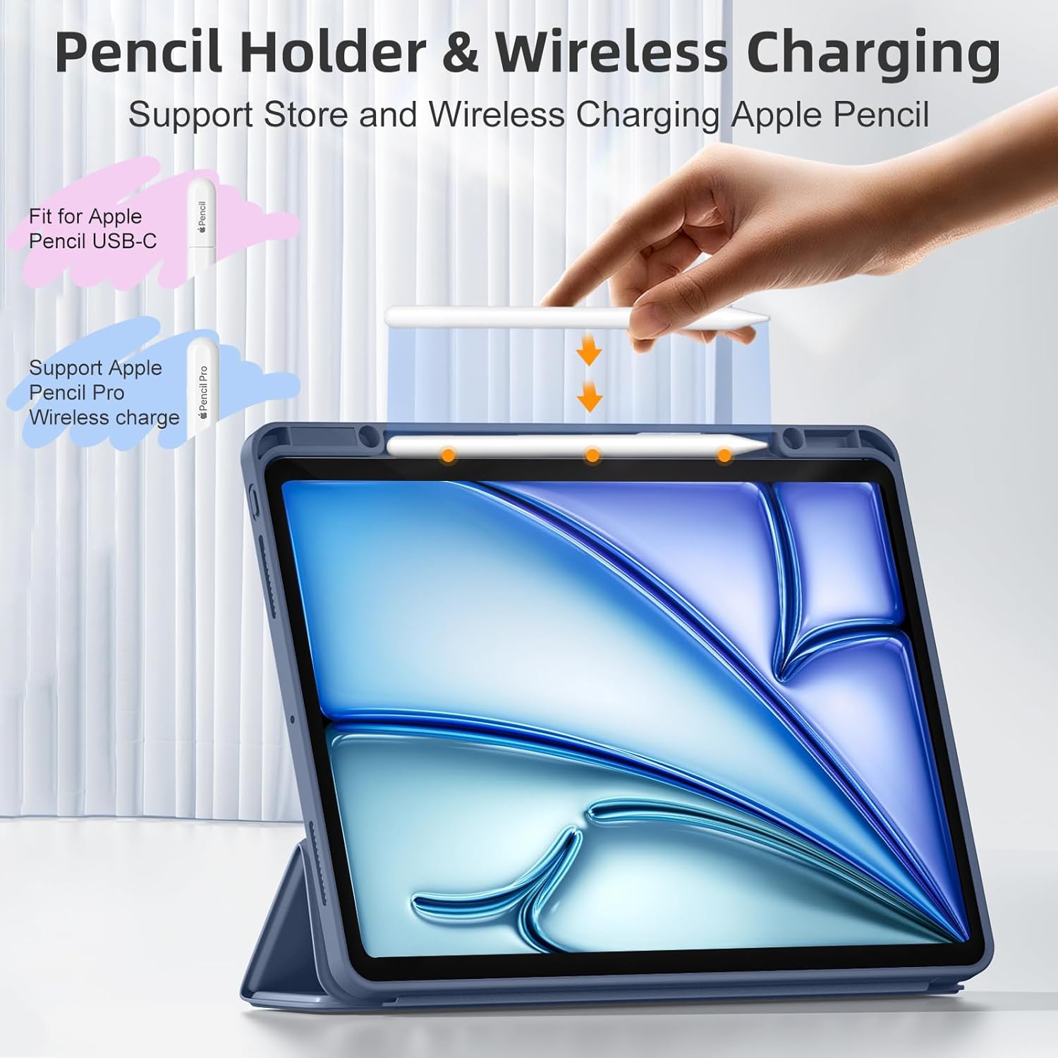 Thumbnail 3 de Vobafe Case for iPad Air 13 Inch M4/M3/M2 (2026/2025/2024) with Pencil Holder — Blue Grey