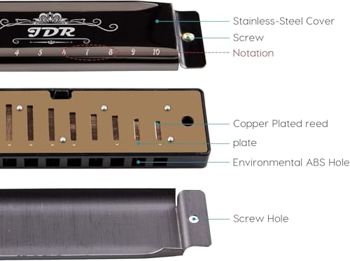Detalle de JDR Harmonica C, 10-Hole Blues Harp for Adults, Kids, and Beginners