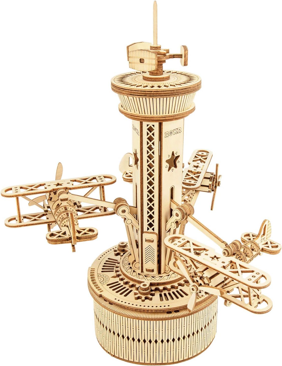 Detalle de ROKR Airplane Control Tower wooden model