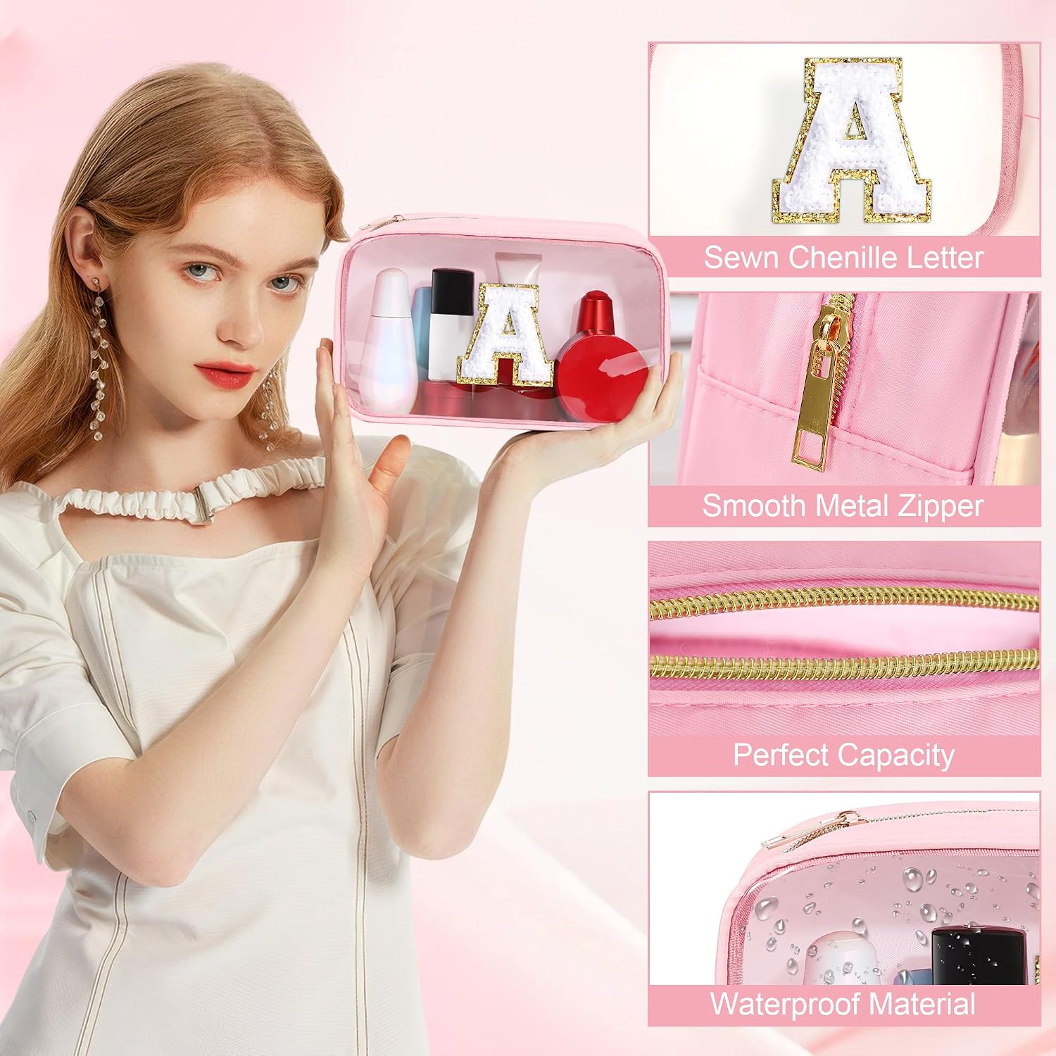 Thumbnail 2 de SEFORICO Personalised Glitter Monogram Clear Makeup Bag – 27cm x 8cm x 16cm