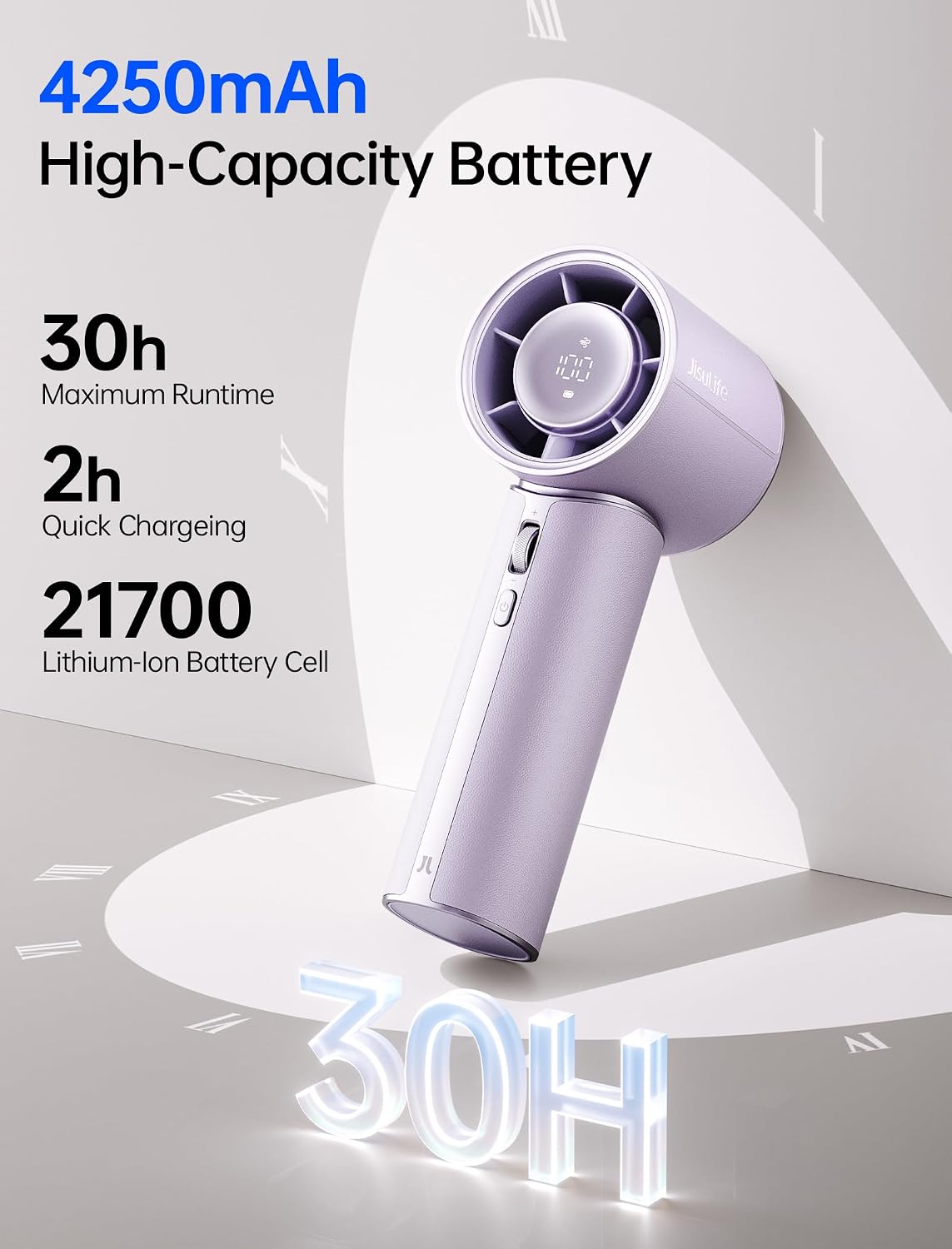 Detalle 2 de JISULIFE Handheld Fan Pro1 Mini: Next‑Gen Cooling in Misty Purple