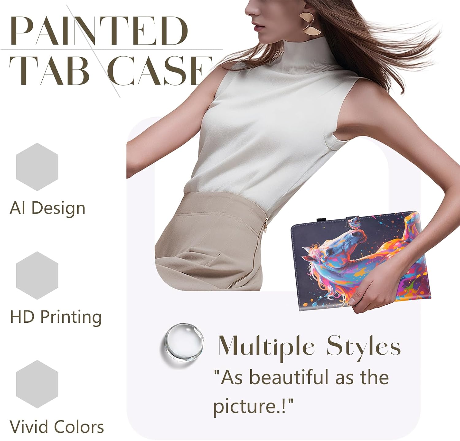 Thumbnail 2 de Bemoloon PU Tab Hülle für Samsung Galaxy Tab A 10.1 (2019) mit Ständer, Magnetverschluss & Kartenfach – farbiges Pferd