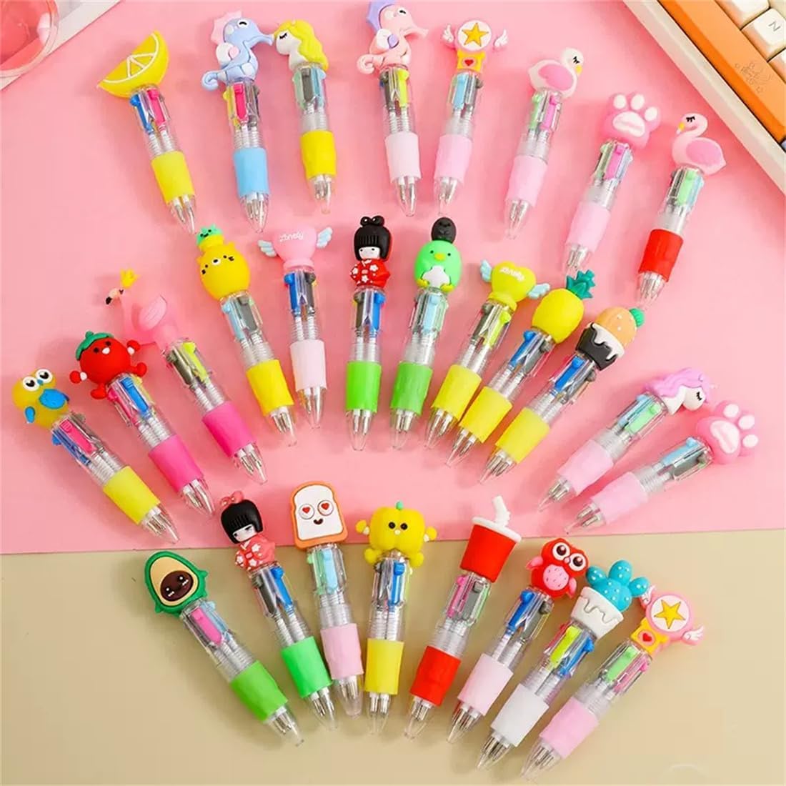 Detalle de Arthink 50-Pack of Mini Multicolour Pens (4-in-1) – Kawaii Animal Button Ballpoint Set for Kids