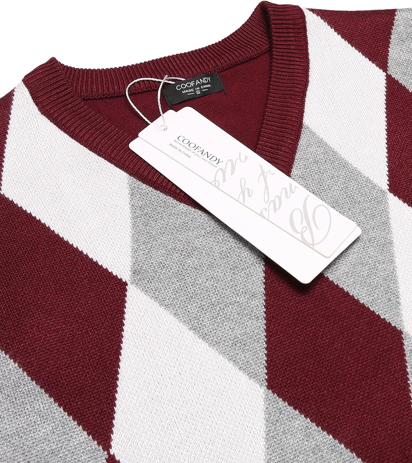 Detalle de COOFANDY Men's Argyle Sweater Vest, Slim-Fit V-Neck Knit Pullover