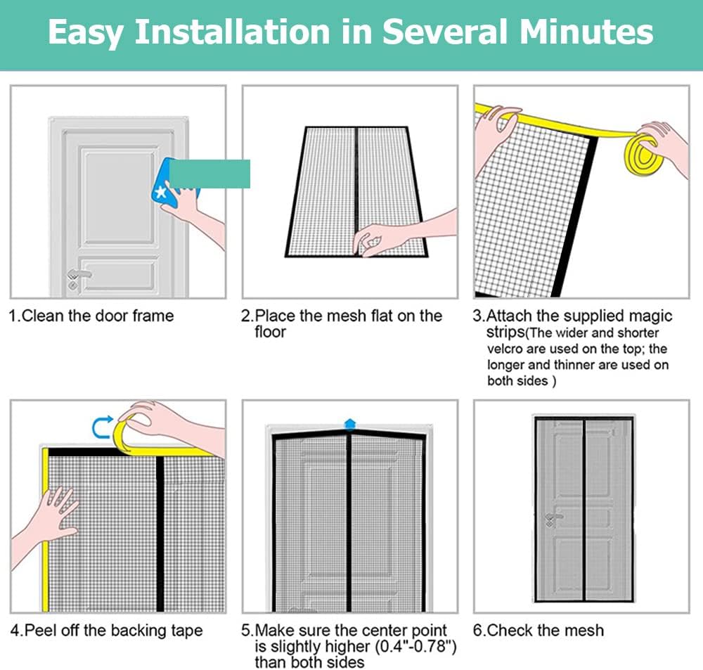 Thumbnail 6 de Magnet Fliegengitter Balkontür 90x210 cm (aktualisierte Version) – ohne Bohren, schwarze Streifen