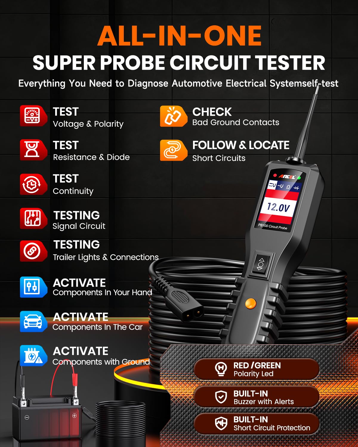 Detalle de ANCEL Automotive Circuit Tester, 40-Foot Cord
