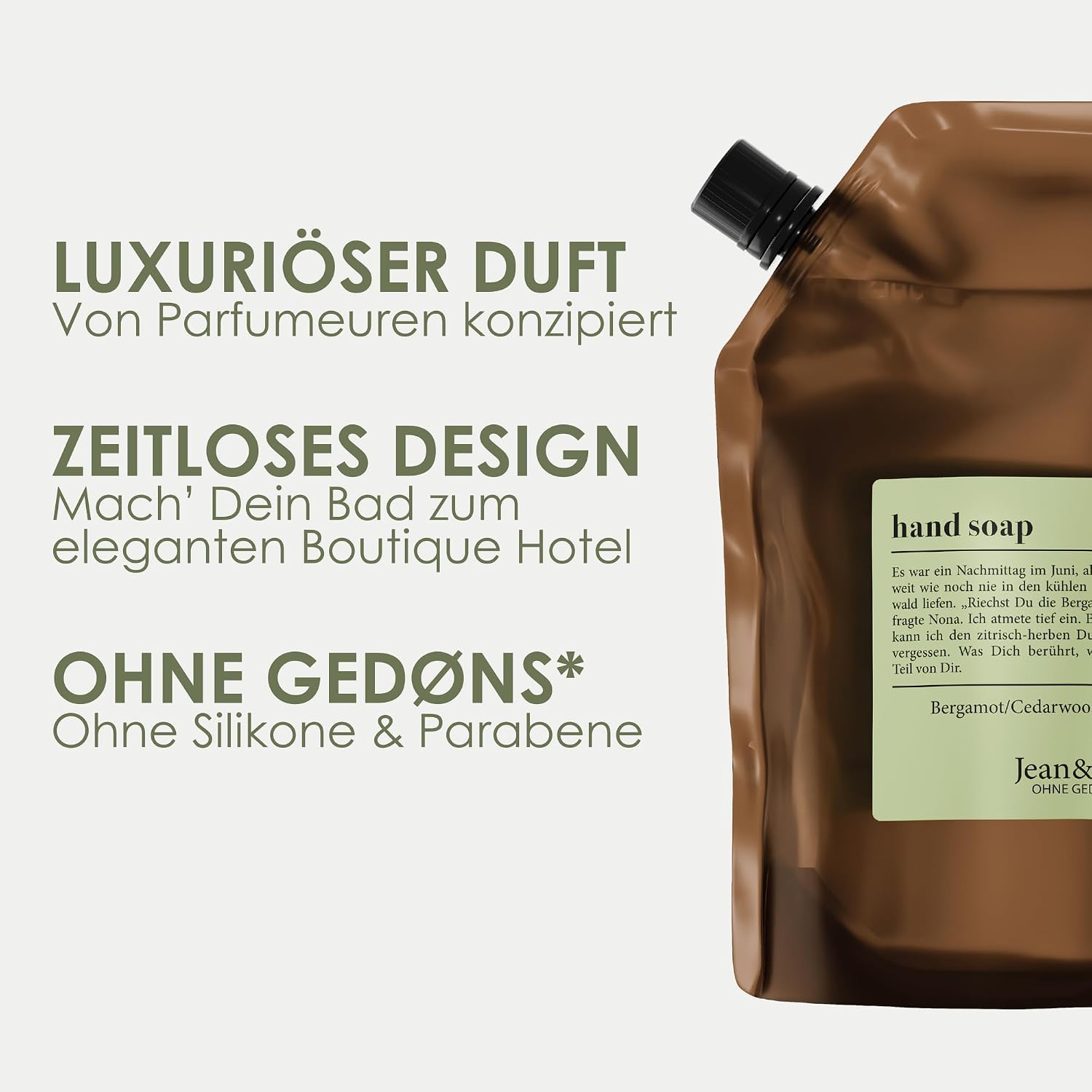Detalle de Jean & Len Savon pour les mains Bergamote & Bois de Cèdre – Recharge 500 ml