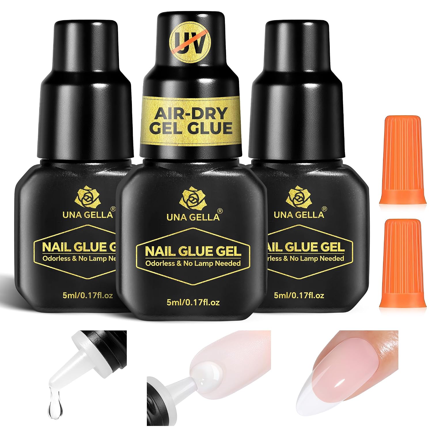 Detalle de UNA GELLA Nagelkleber für Press On Nails – 10-Sekunden schnelltrocknend ohne UV-Lampe, 3×5 ml Gel-Kleber