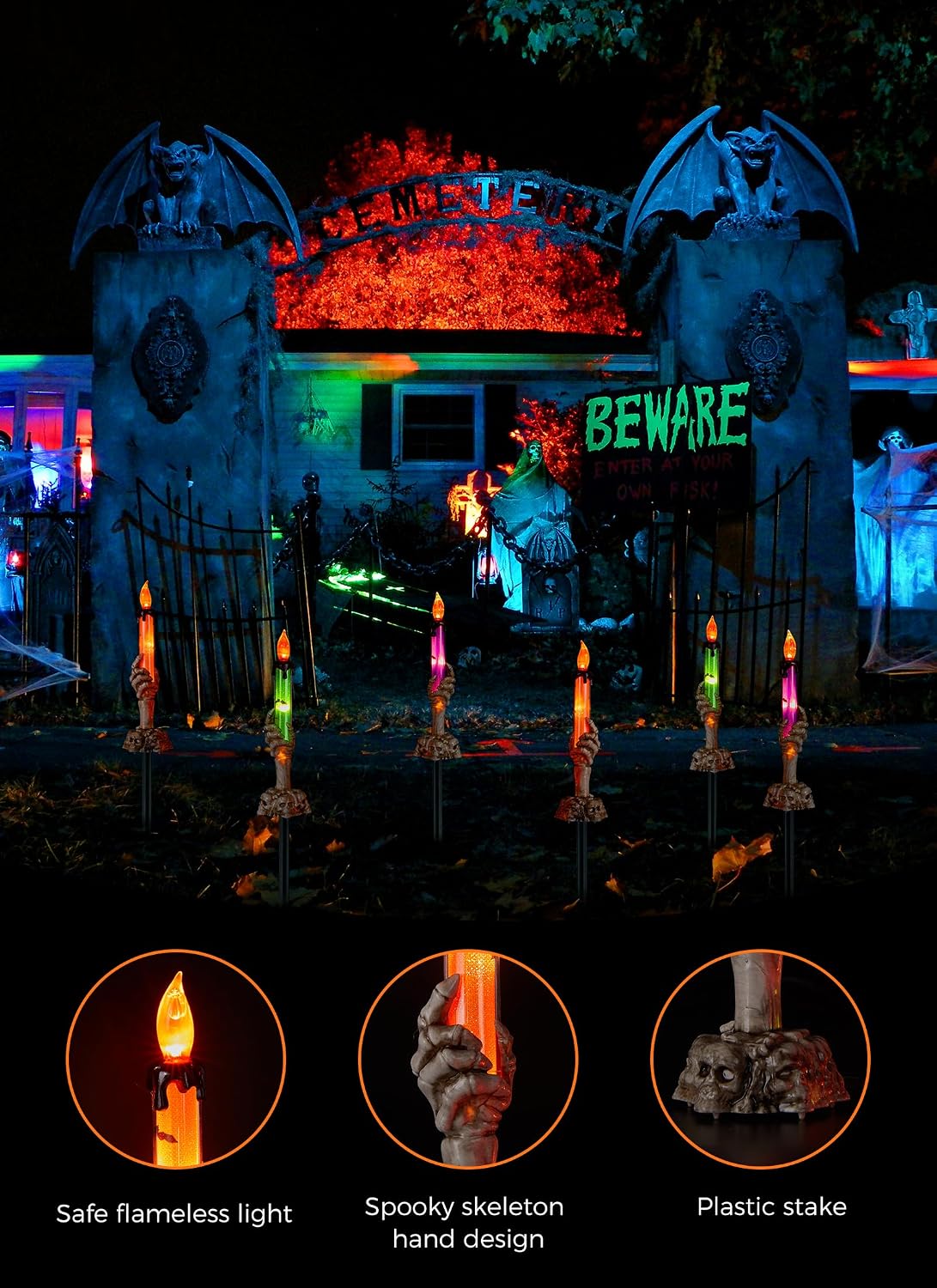 Thumbnail 6 de Brightown Halloween Skeleton Hand Candle Lights, 6-Pack with Timer