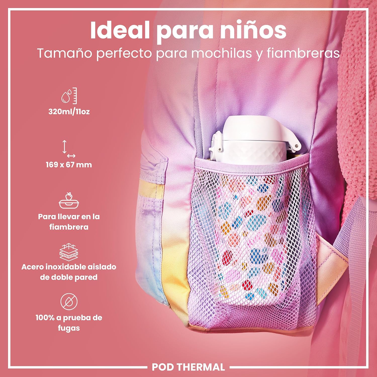 Detalle 2 de ION8 Botella Térmica Infantil 320ml 🧊 Sin Fugas y Fácil de Limpiar
