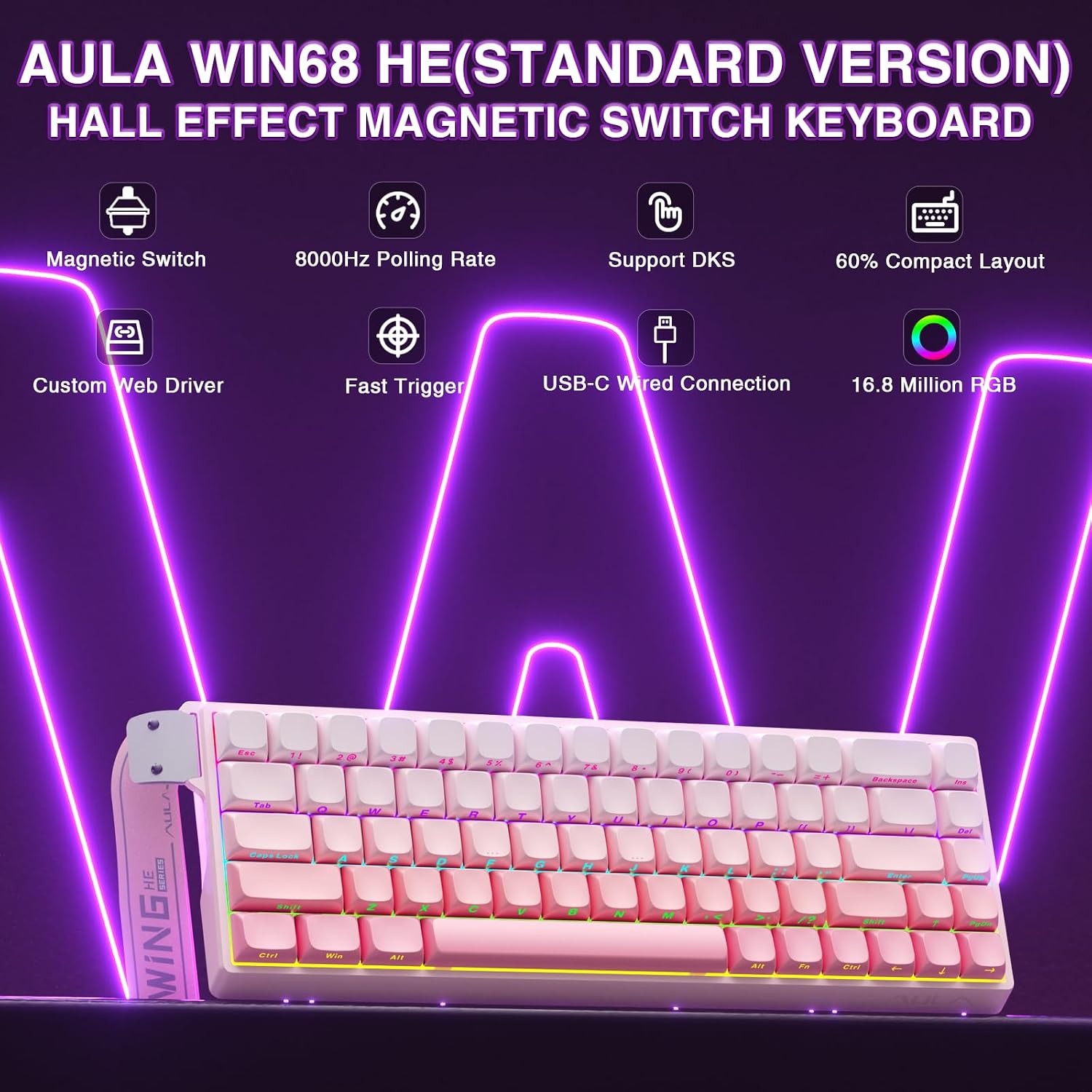Detalle 2 de AULA WIN68 HE Hall Effect 8000Hz RGB keyboard