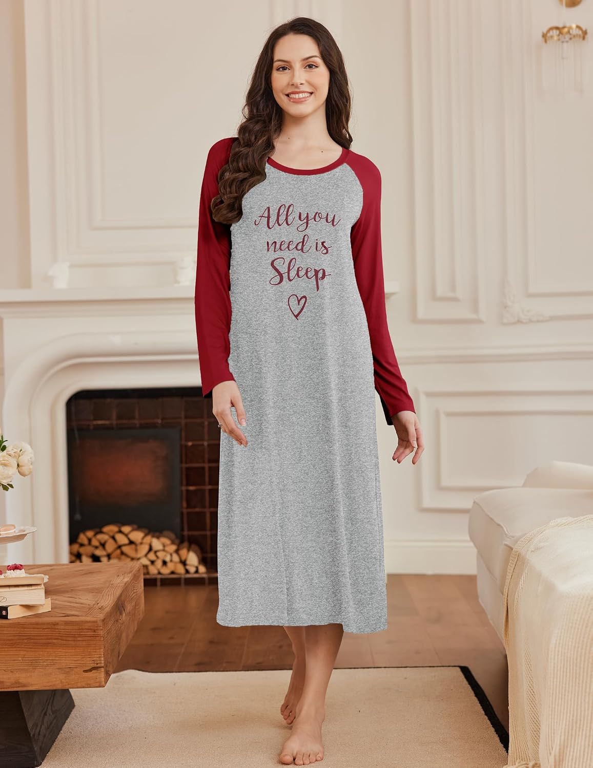 Detalle 2 de Ekouaer Camicia da Notte Donna Manica Lunga S-XXL