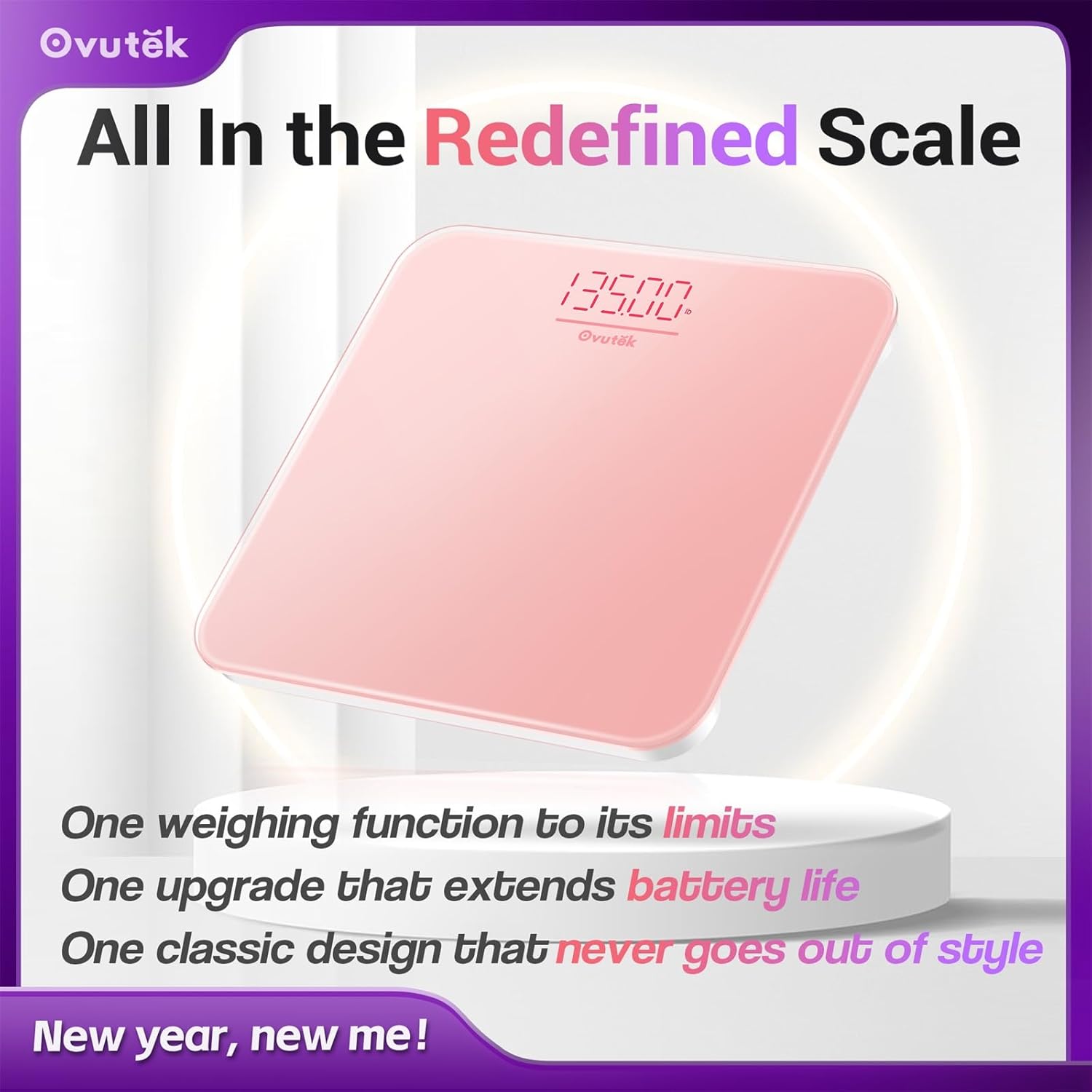 Thumbnail 5 de Ovutek Pink Bathroom Scale: High-Accuracy Digital Weighing With Durable Tempered Glass