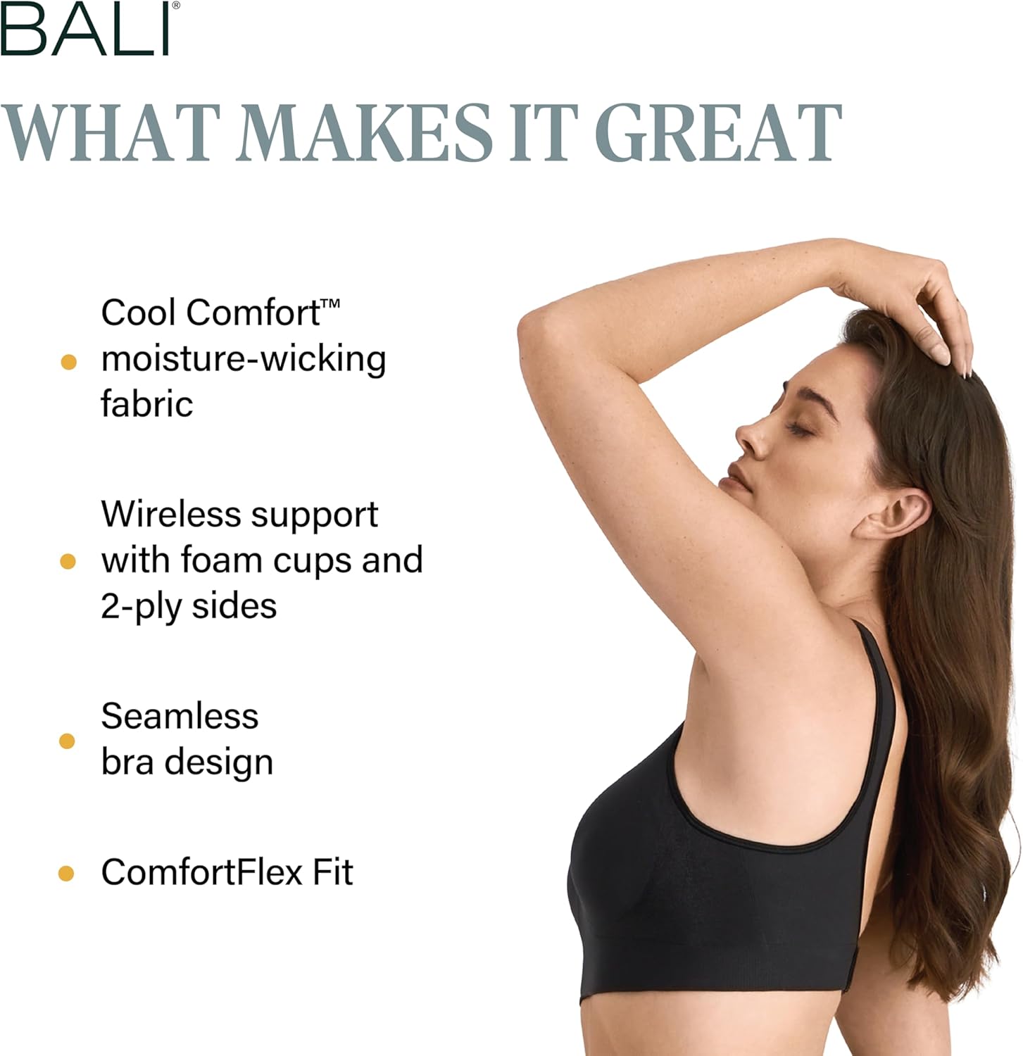 Detalle de Bali Comfort Revolution wire-free bra for women (no-seams, full coverage)