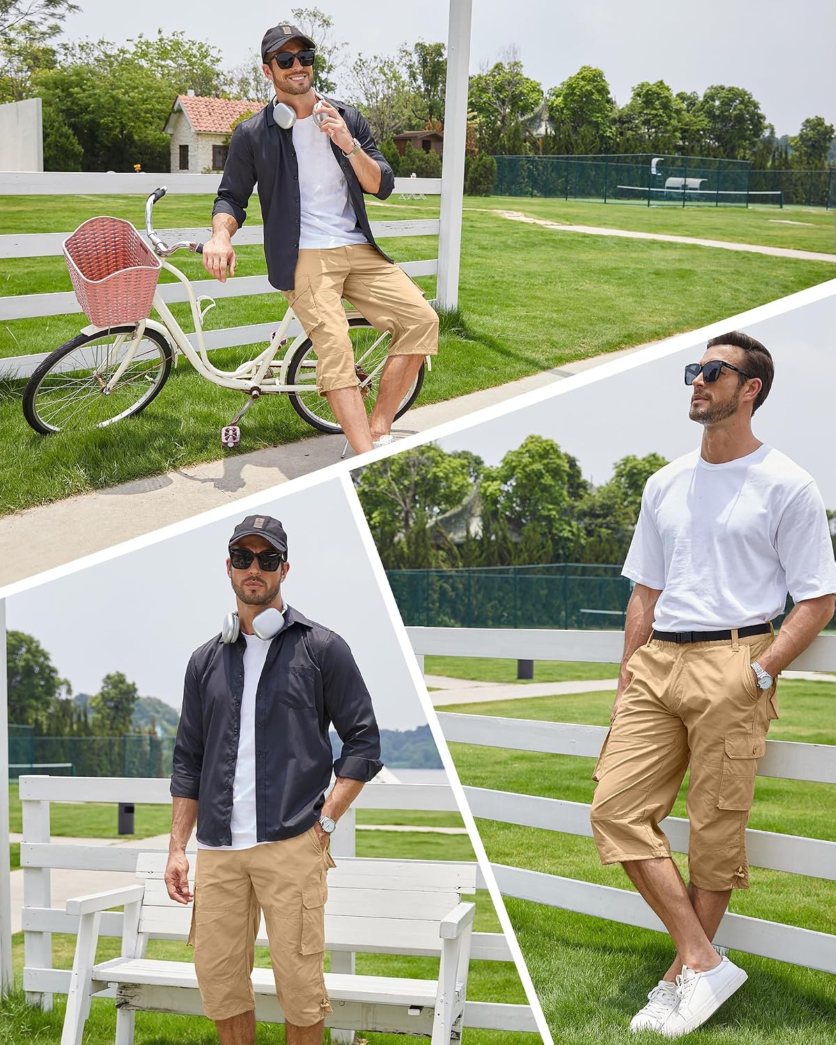 Detalle de NANAMEEI Pantacourt Cargo Homme 3/4 avec poches multiples – short de travail pratique pour l’été