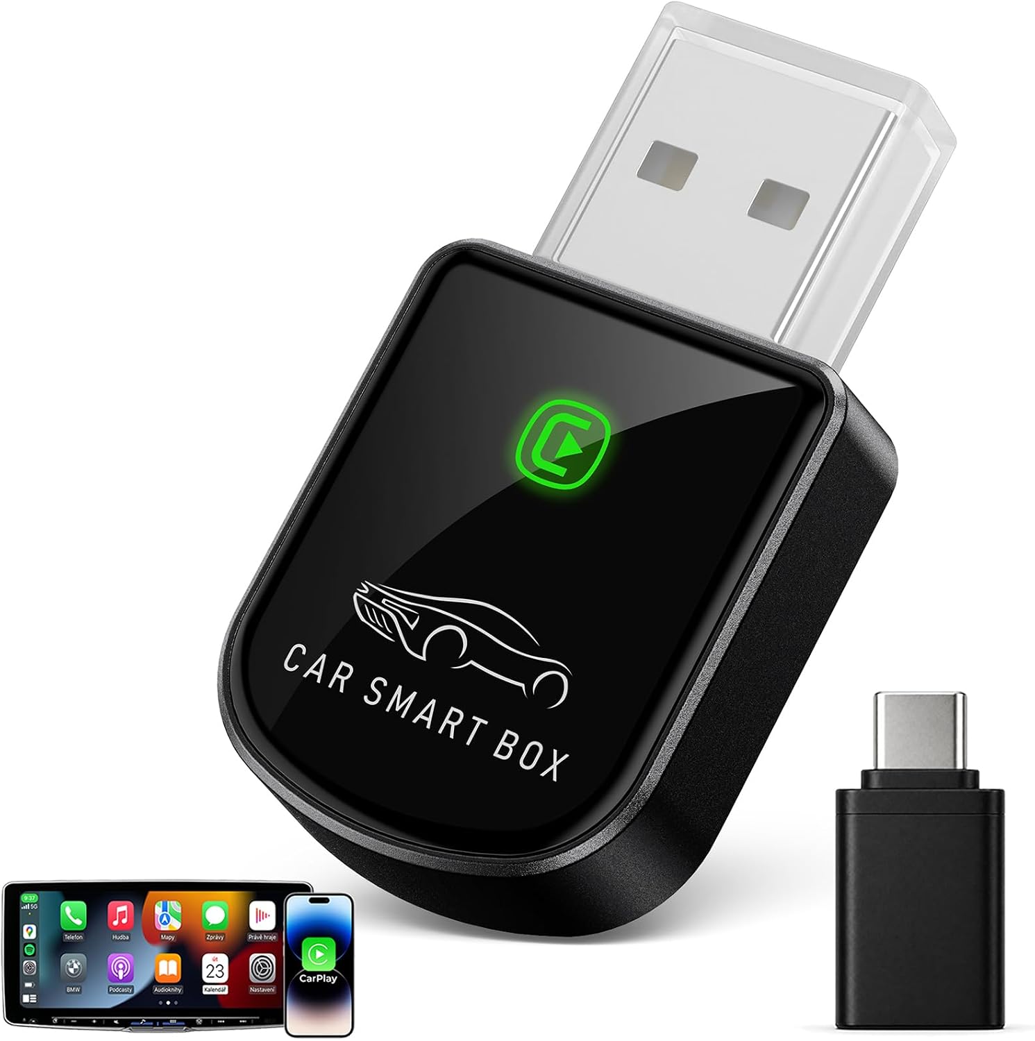 Detalle de Luckyish Wireless CarPlay Adapter (Matte Black) — USB-C Dongle for iPhone (2016+ Cars)