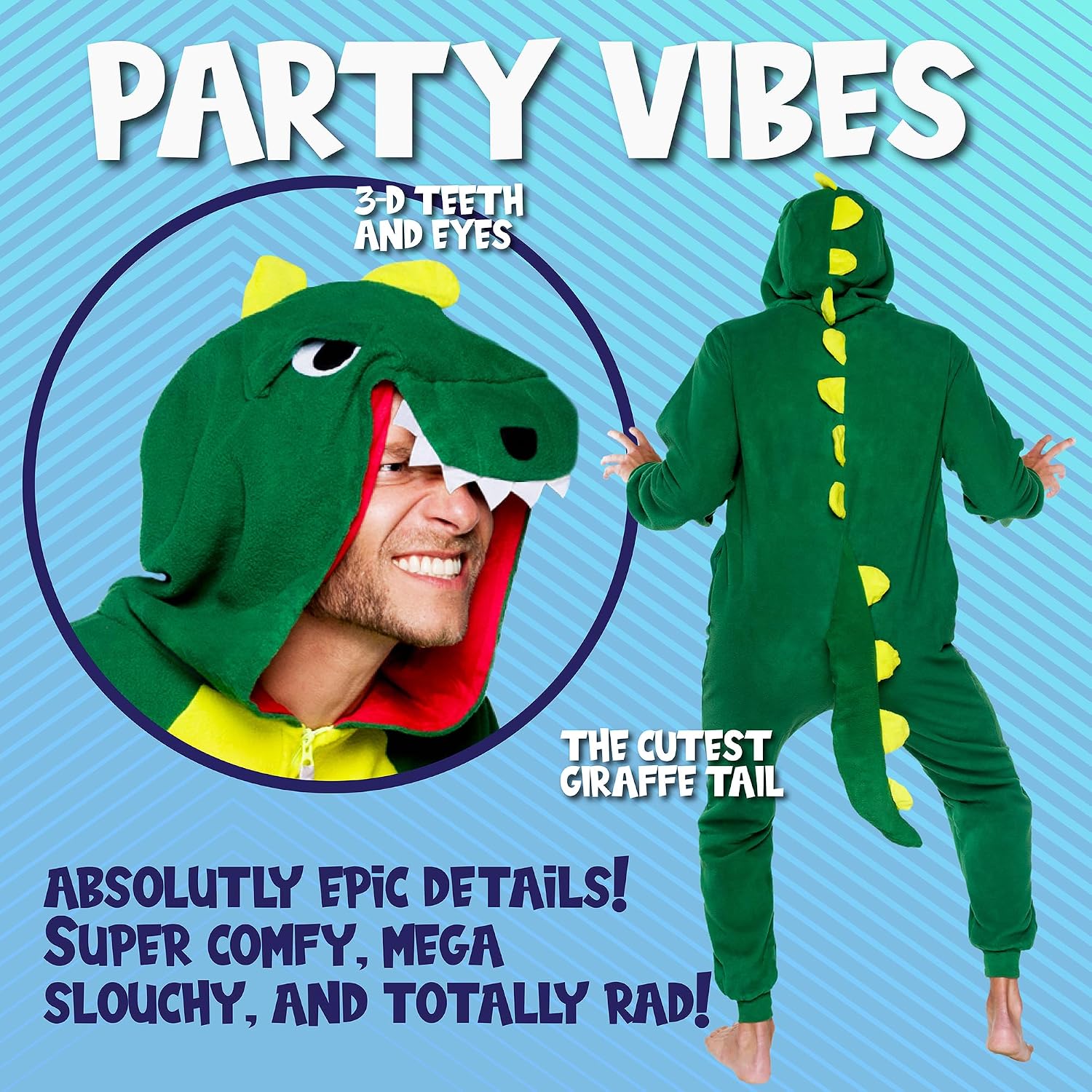 Detalle 2 de Funziez! Slim Fit Animal Onesie Costume, Plush One-Piece Pajamas with Pockets