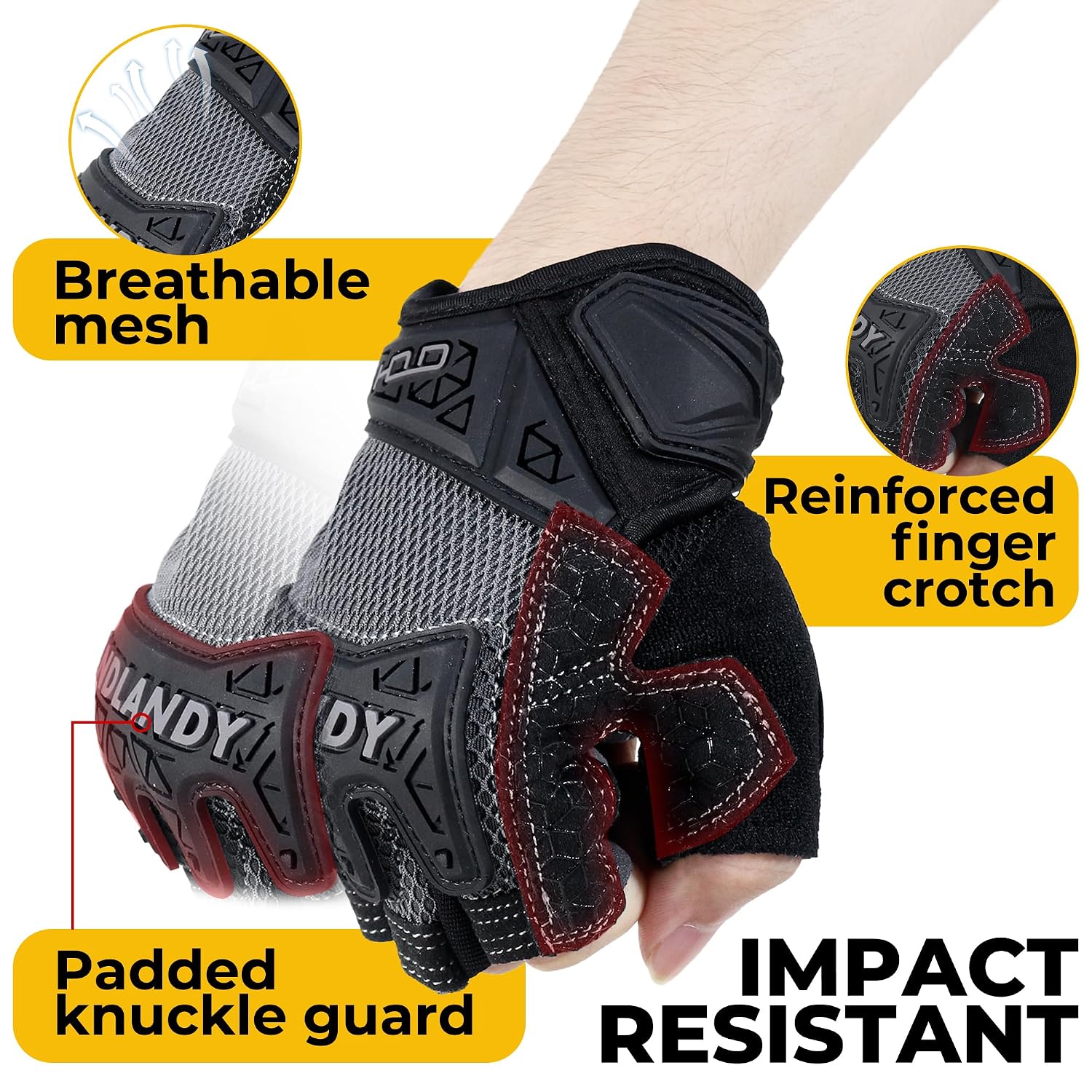 Detalle 1 de HANDLANDY fingerlose Arbeitshandschuhe XL Grau