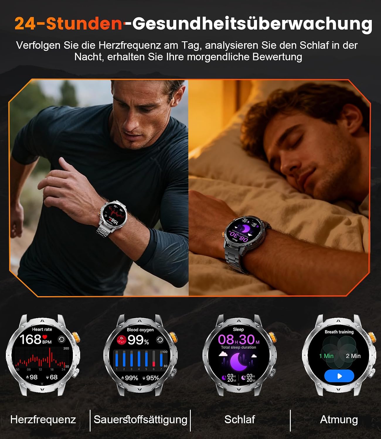 Thumbnail 5 de SUNKTA Smartwatch Militär 1,7 Zoll HD 1000 mAh