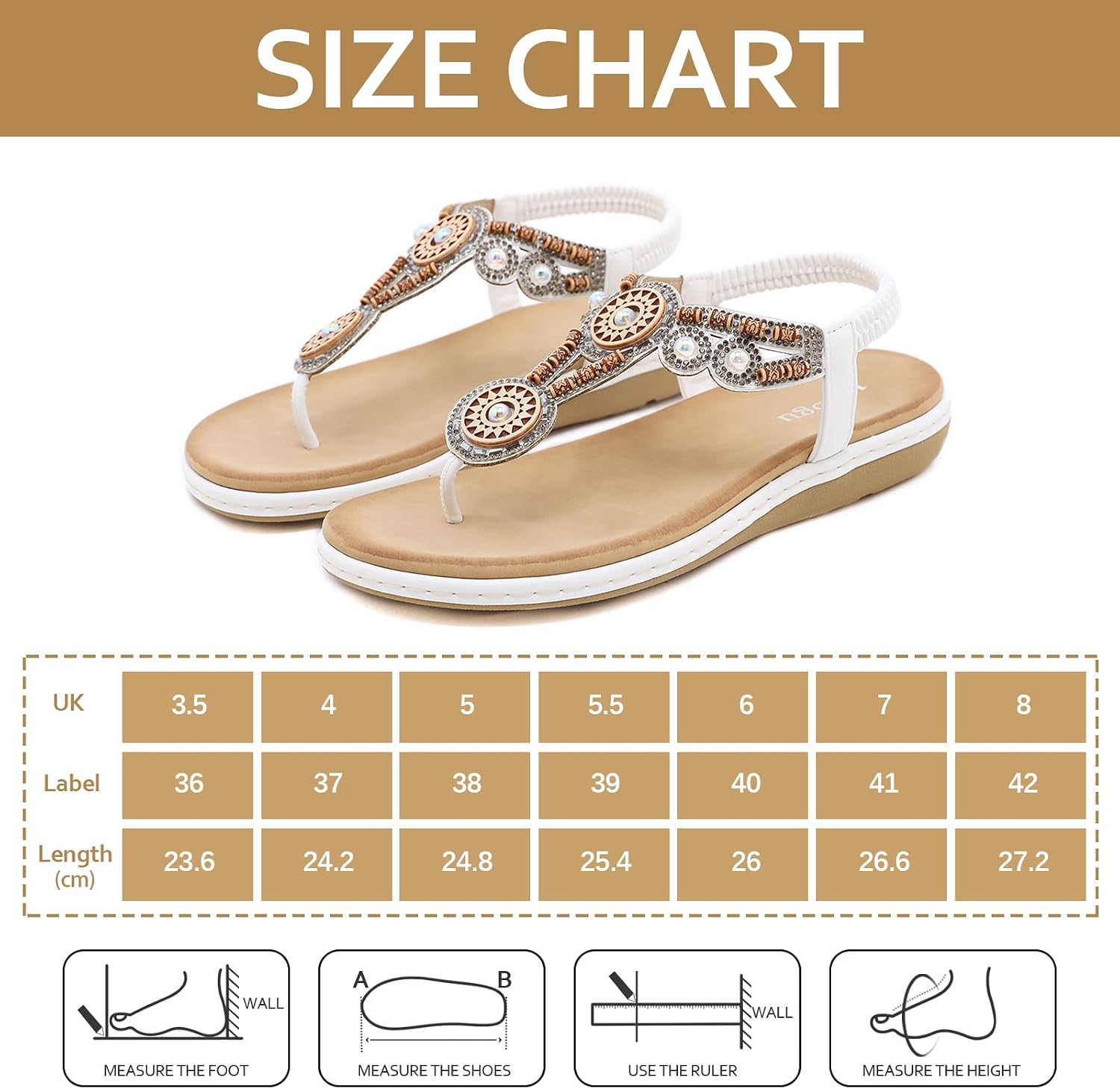 Thumbnail 5 de FOGOIN women’s flat leather-look toe-post sandals with boho bead straps