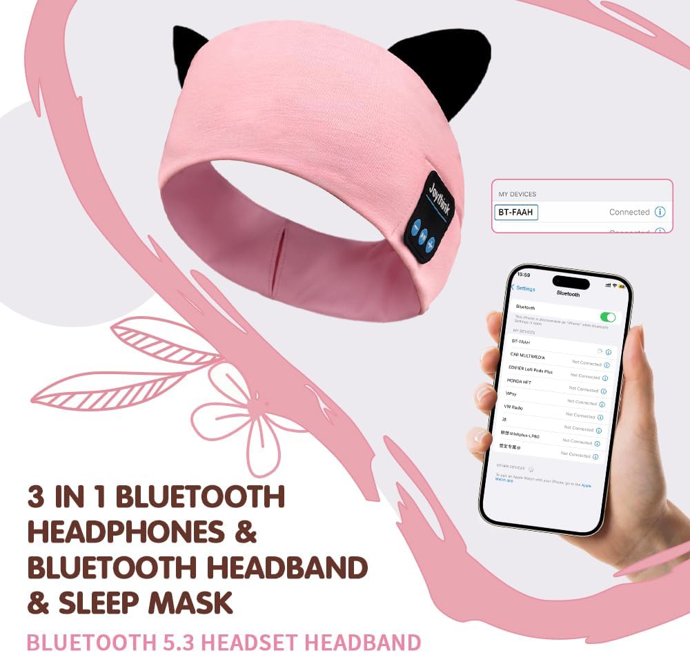 Thumbnail 3 de Joythink Kids Bluetooth Headband Headphones Sleep Mask (Pink) – 3-in-1 Wireless Headset for Sleep, Study and Travel