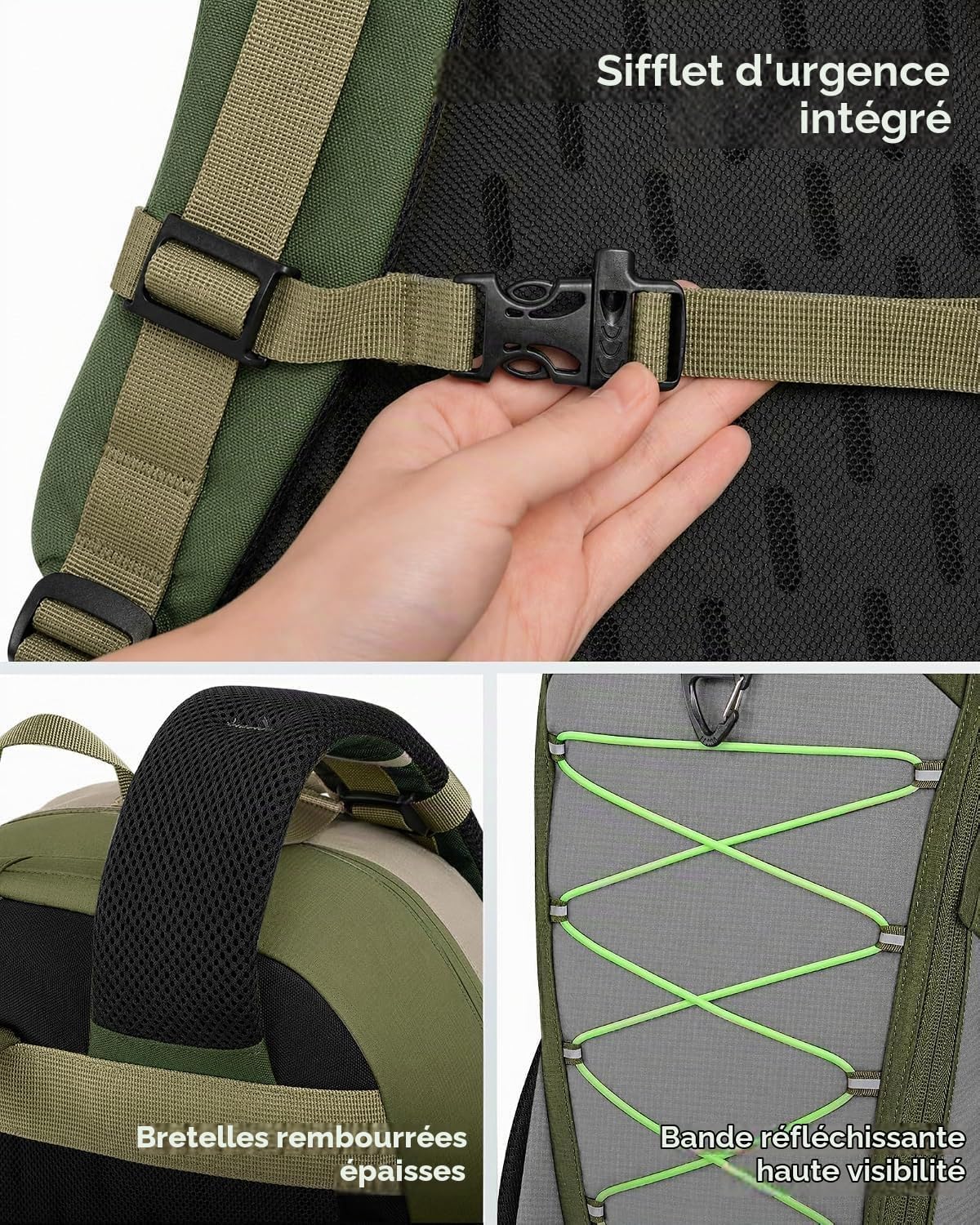 Detalle de MATEIN 40 liter trekkingrugzak in legergroen met schoenenvak en regenhoes