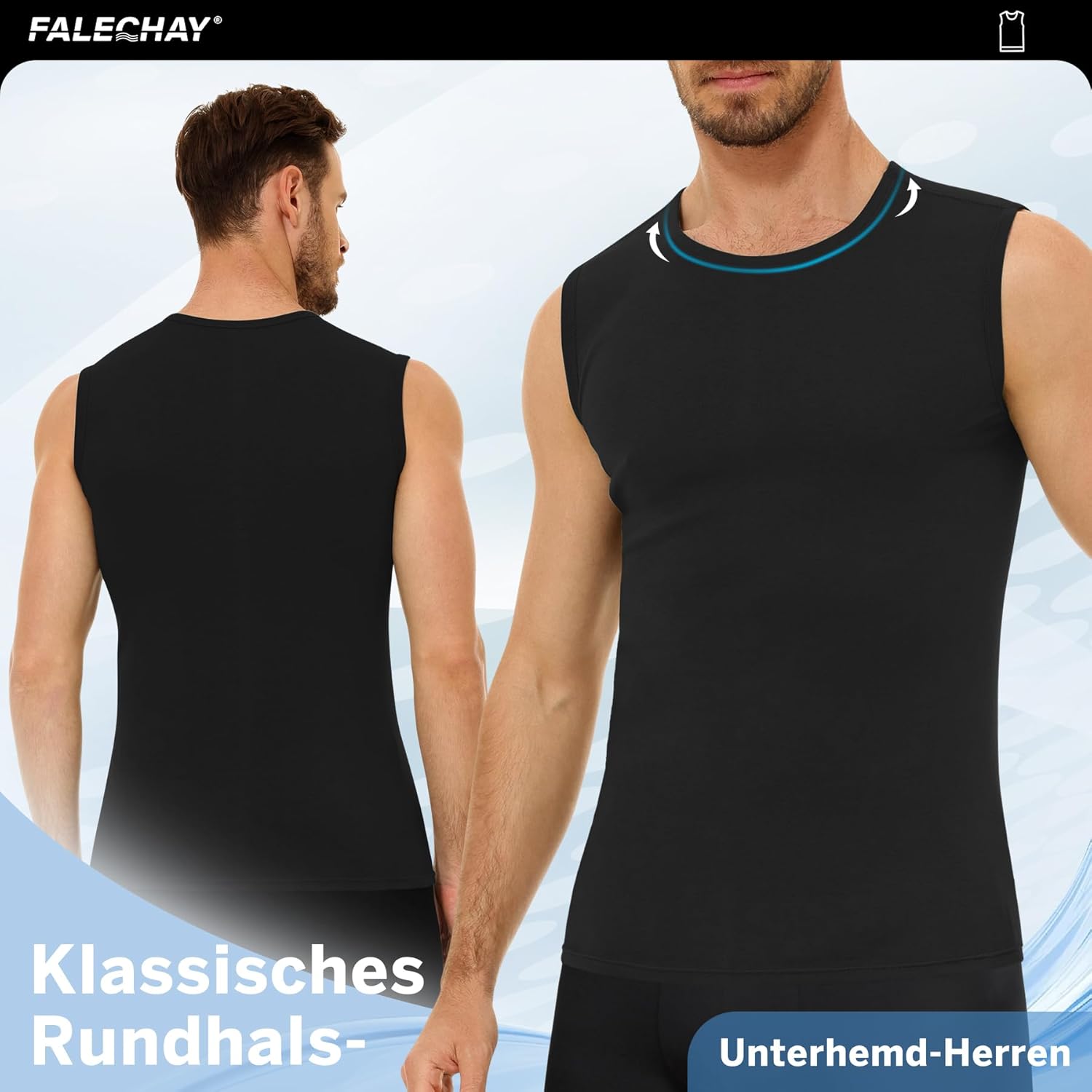 Thumbnail 3 de Falechay 3er Pack Herren Unterhemd aus 100% gekämmter Baumwolle – ärmellos & ohne störende Etiketten