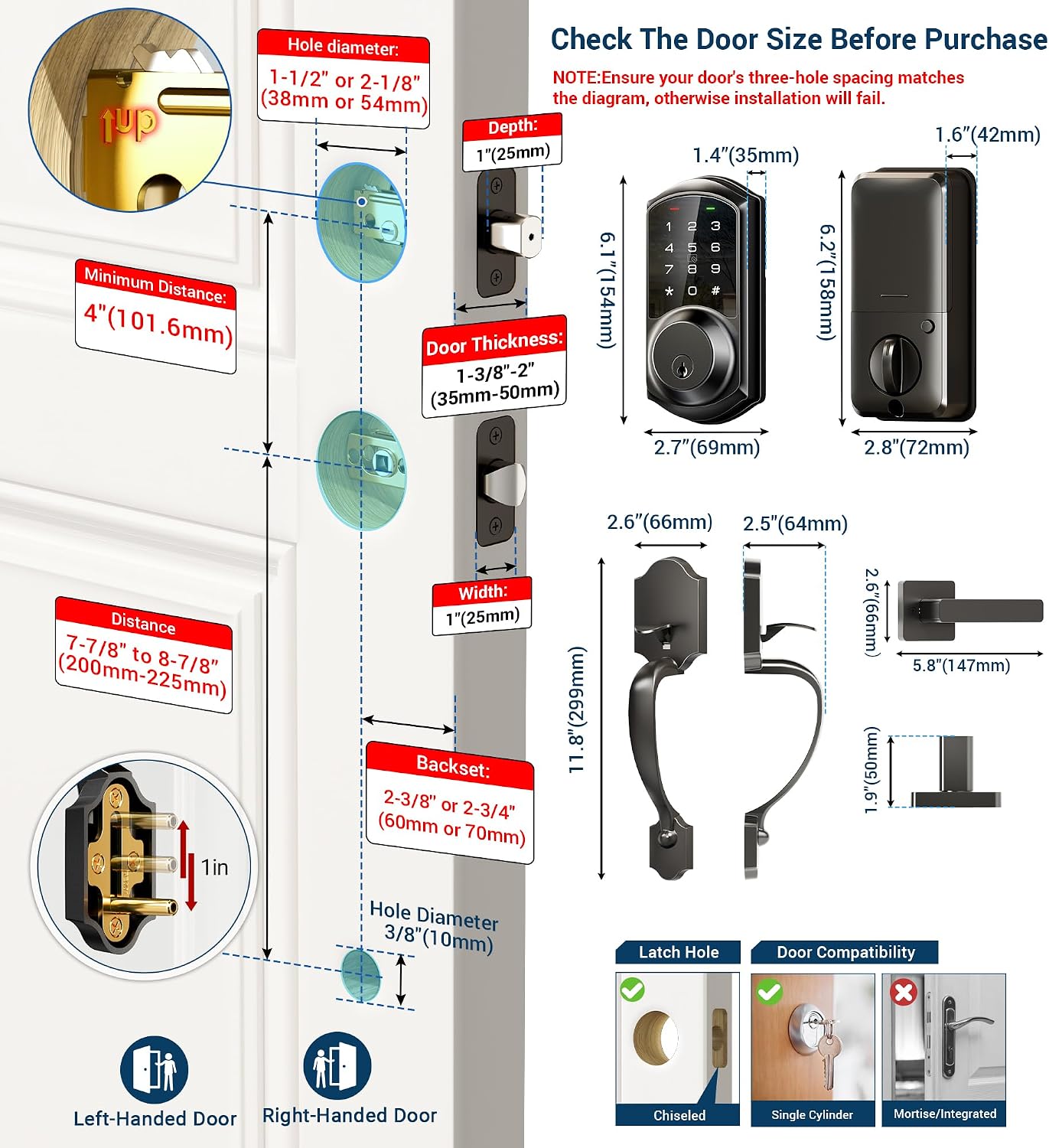 Detalle de Veise Smart Front Door Lock Handle Set Matte Black