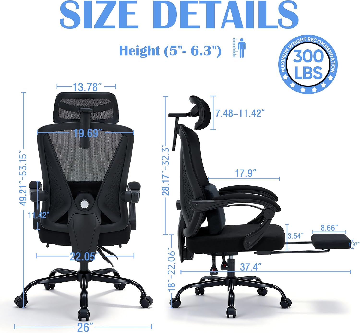 Detalle 2 de Ergonomic Office Chair with Footrest, Mesh Back