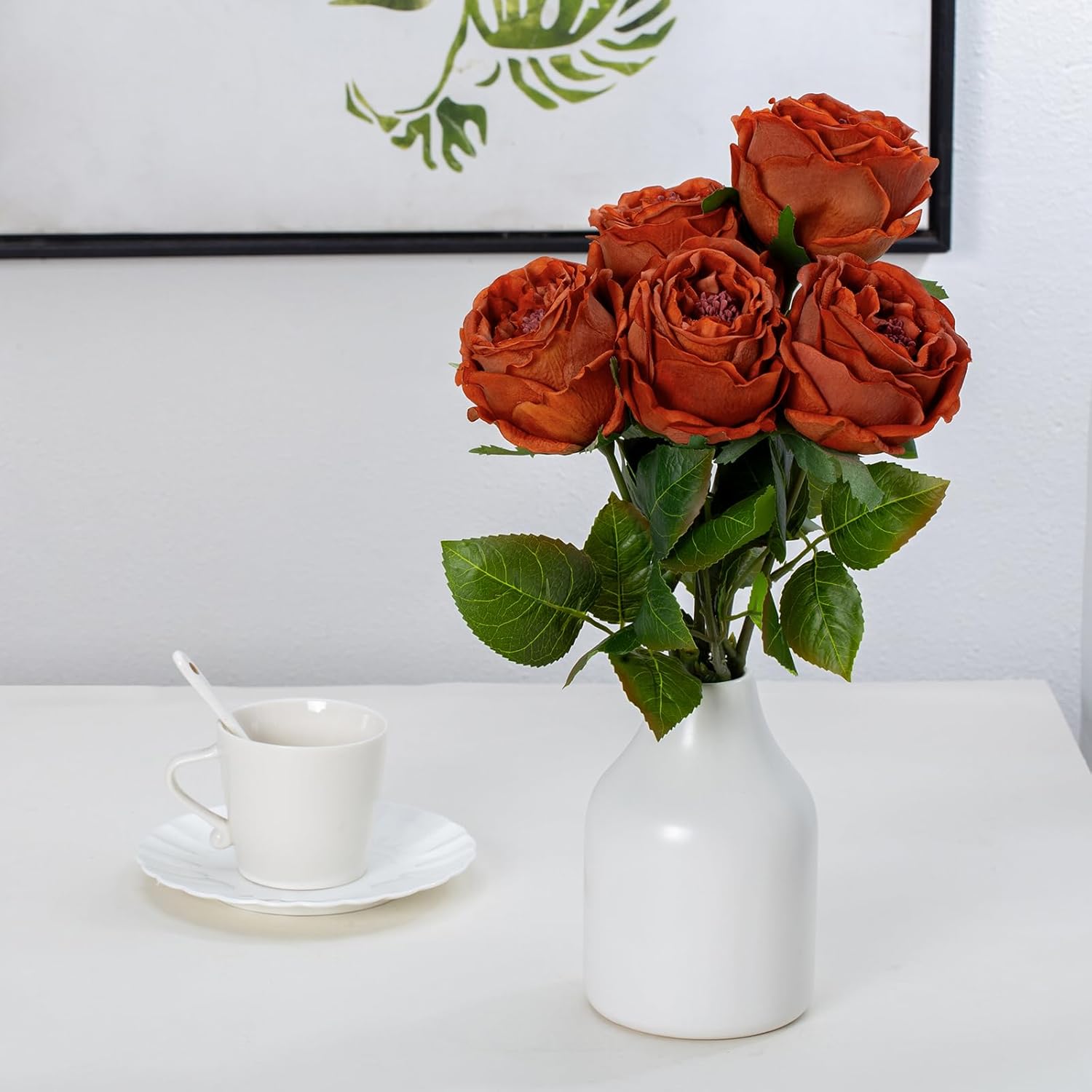 Thumbnail 5 de DuHouse 5 silk roses with real-touch petals (burnt orange) for wedding, home and DIY arrangements
