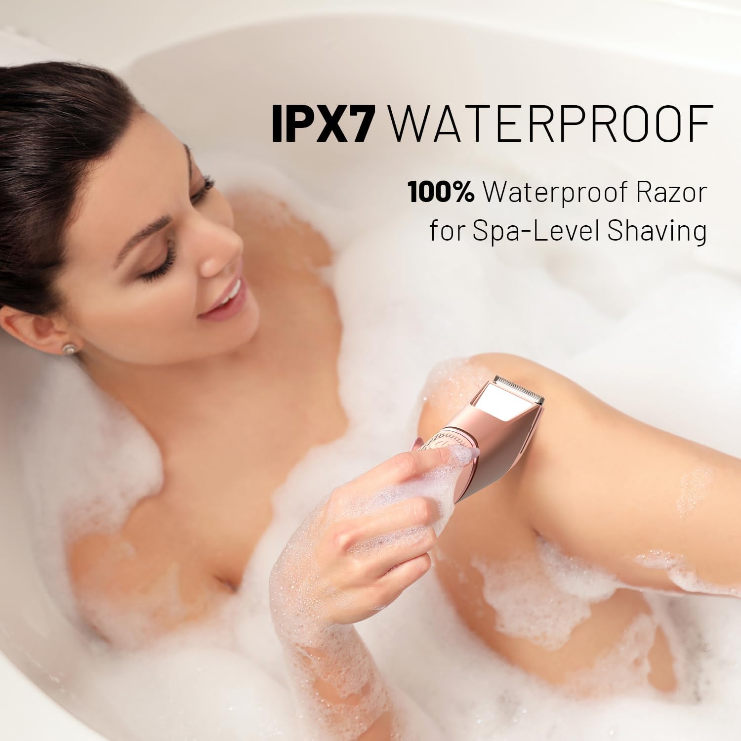 Detalle de Rechargeable Bikini Trimmer for Women: Body Groomer with Mirror, LED Light, and IPX7 Waterproof Design