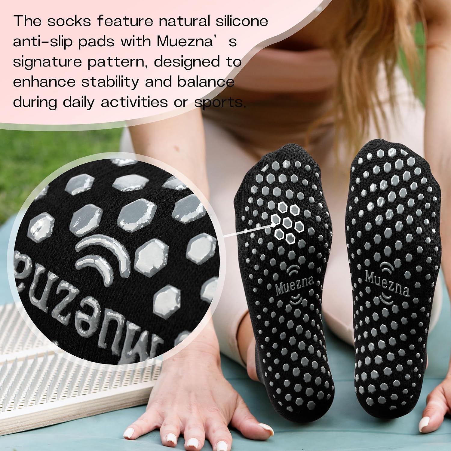 Detalle de Muezna Pilates Grip Socks, 6-Pair Pack