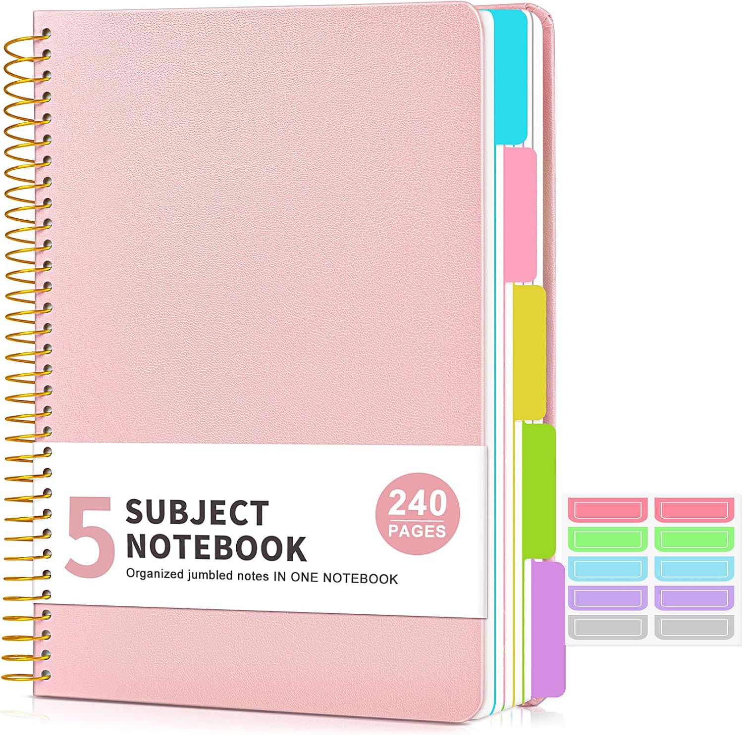 Detalle de JASLEKO 5-Subject College-Ruled Notebook, 240 Pages, Removable Pocket Dividers