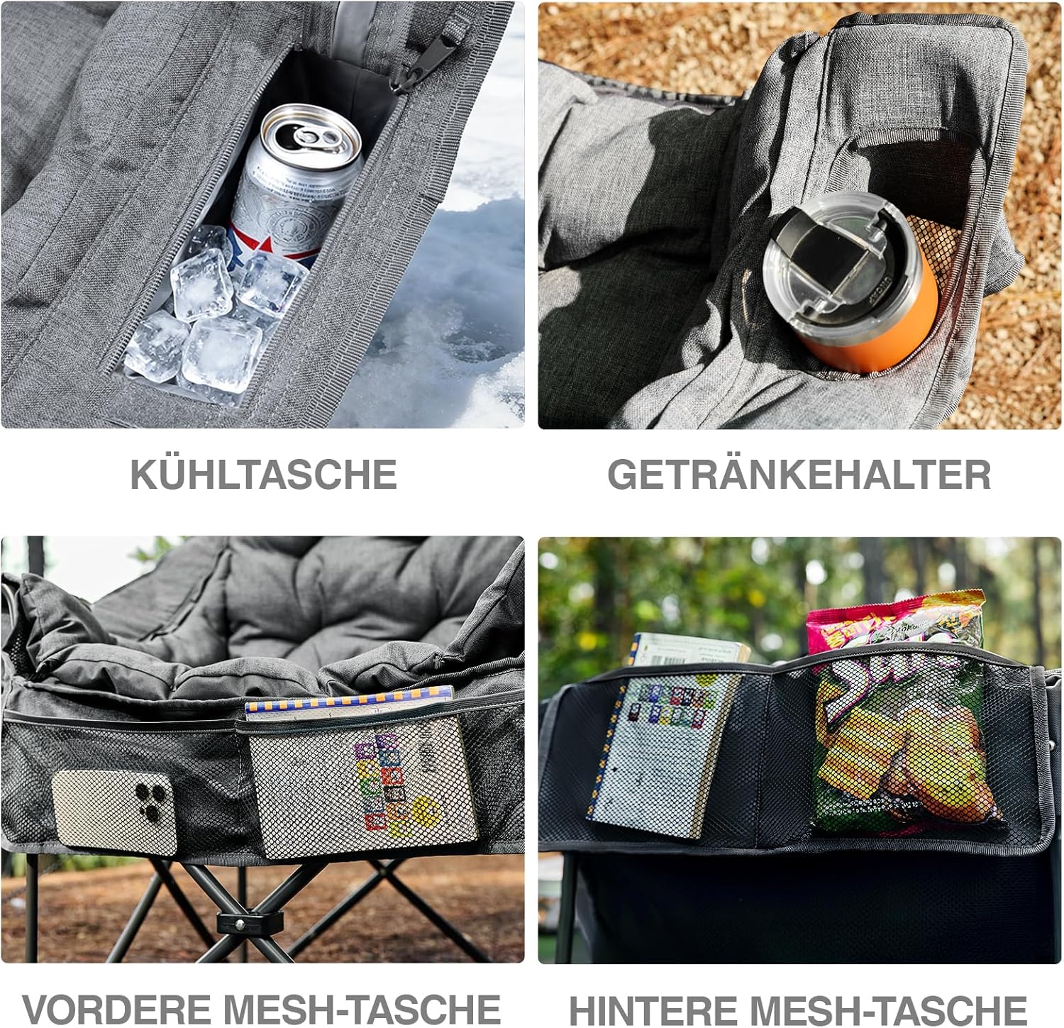 Thumbnail 6 de EVER ADVANCED 2-in-1 Campingstuhl faltbar (bis 180 kg) inkl. 6-cm Polster, Kühltasche & Getränkehalter