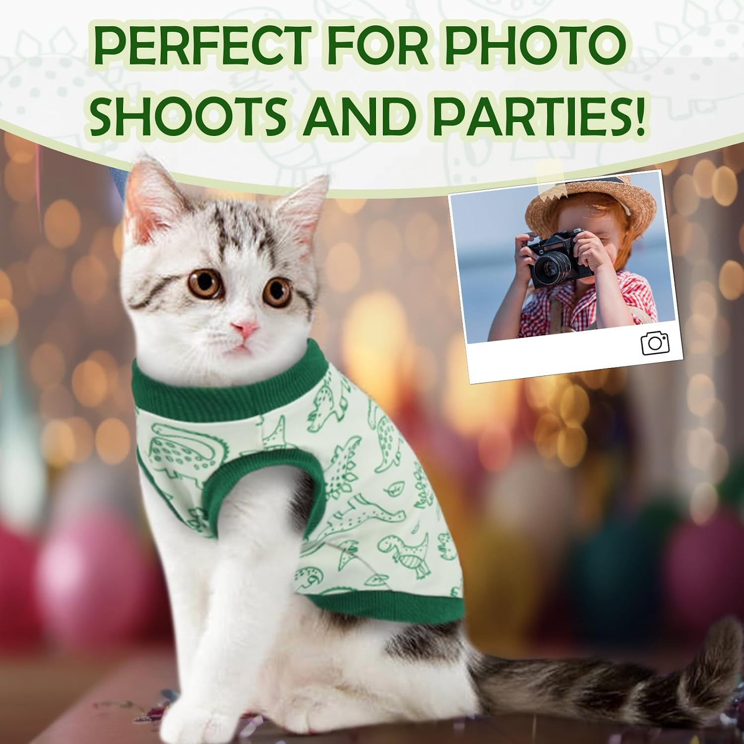 Thumbnail 6 de OUOBOB Sleeveless Cat Vest in Dralon Fleece – Dino Print, Sphynx & All Breeds (Green M)