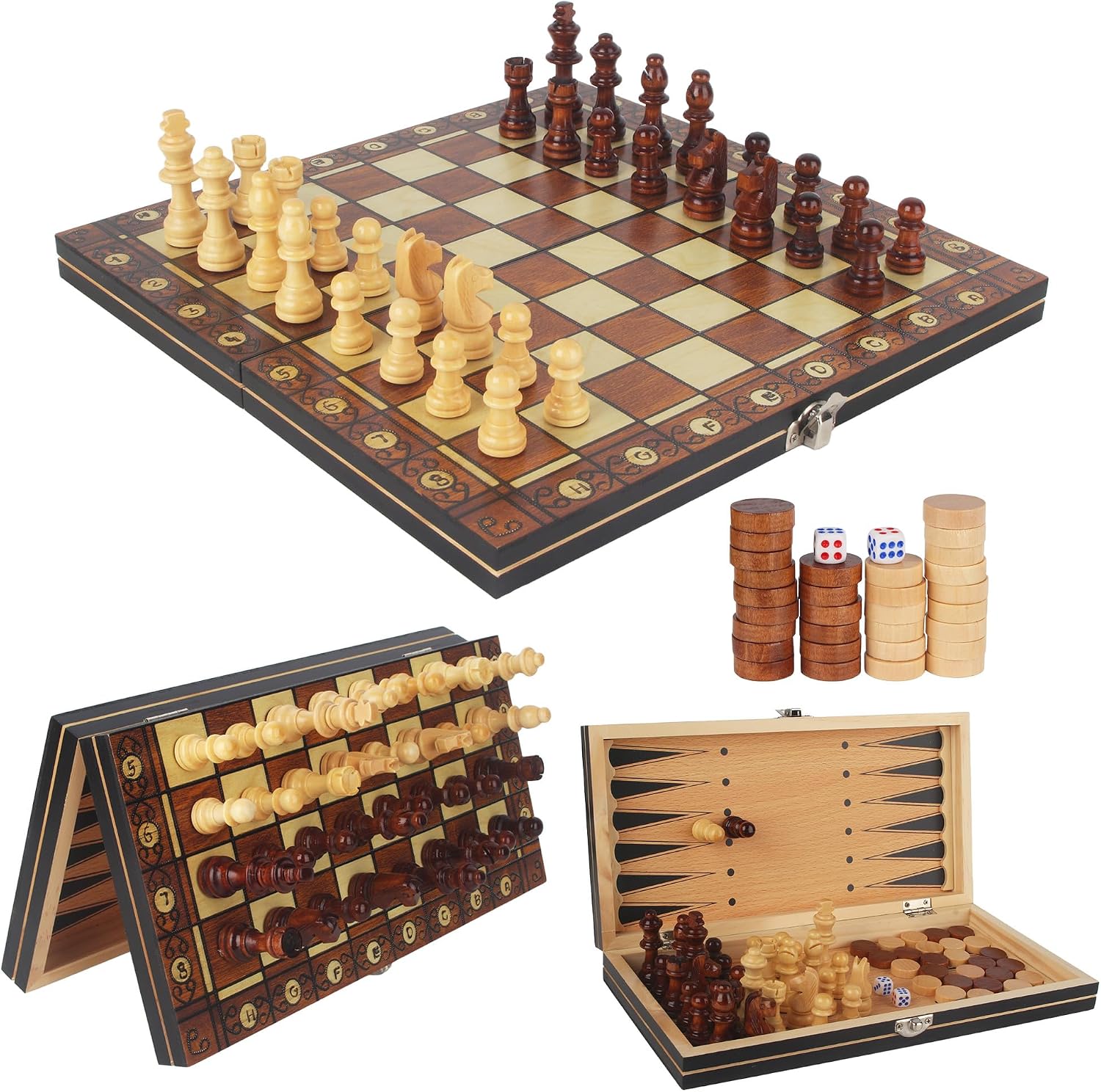 Detalle de Schachspiel 3-in-1 Magnetisch Holz 29x29 cm