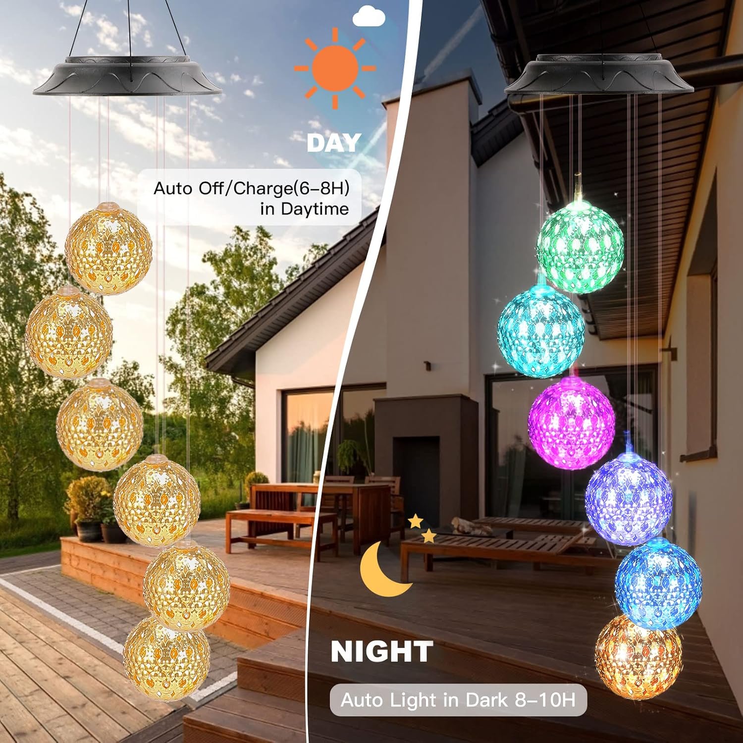 Thumbnail 2 de Solar Wind Chimes for Outside: Gold Ball Garden Decor for Mom, Grandma, and Gardening Lovers