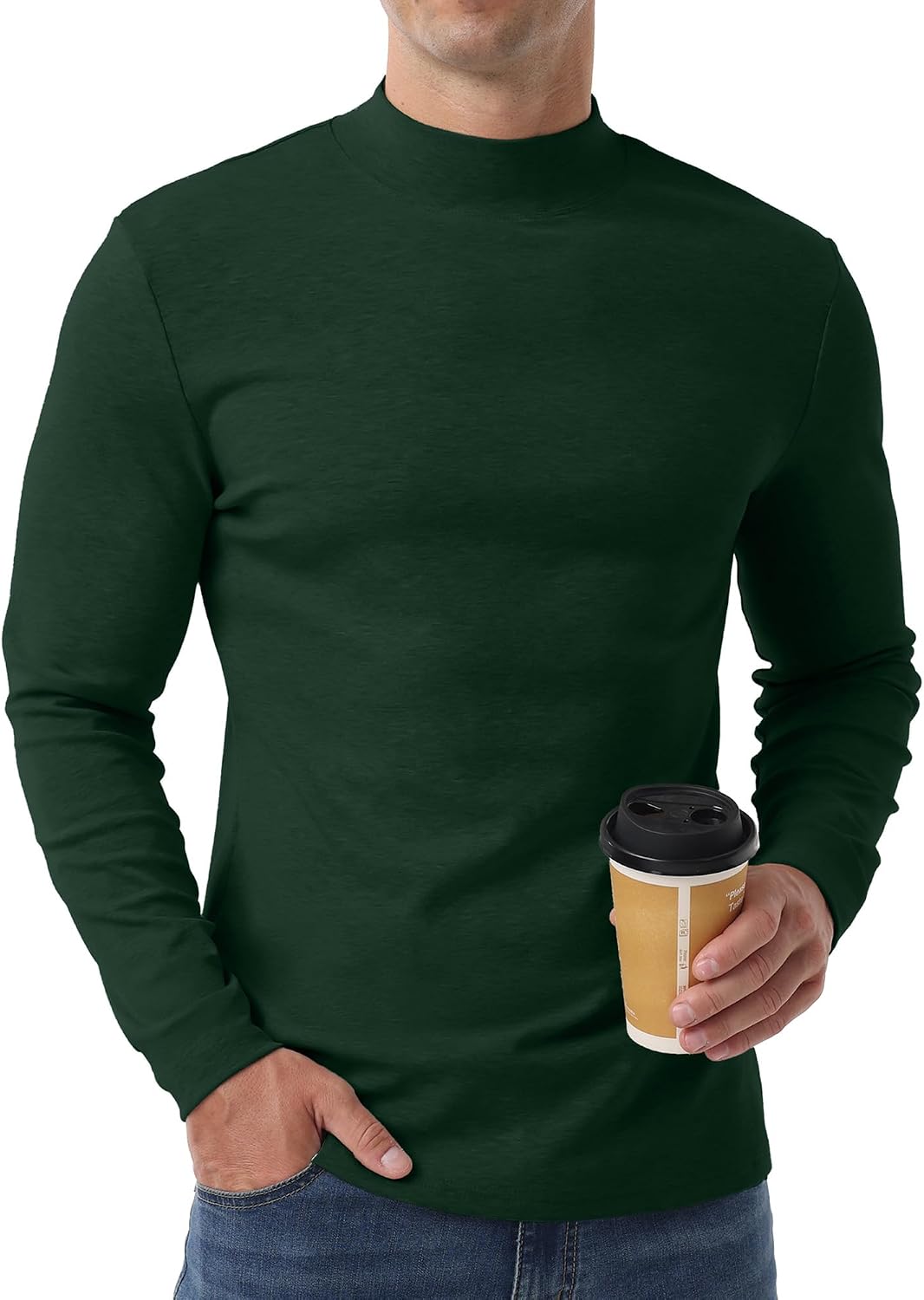 Thumbnail 1 de Askdeer Mens Cotton Underwear Tops Mock-Neck Thermal Shirt, Long Sleeve