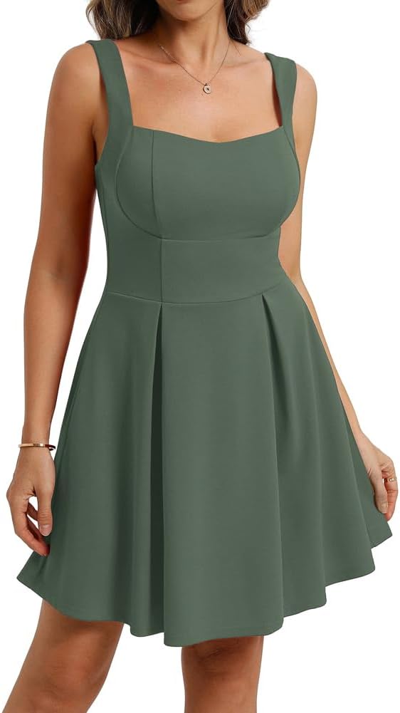 Detalle de Belle Poque Mini robe trapèze à col carré – Dos ouvert, poches et swing fluide
