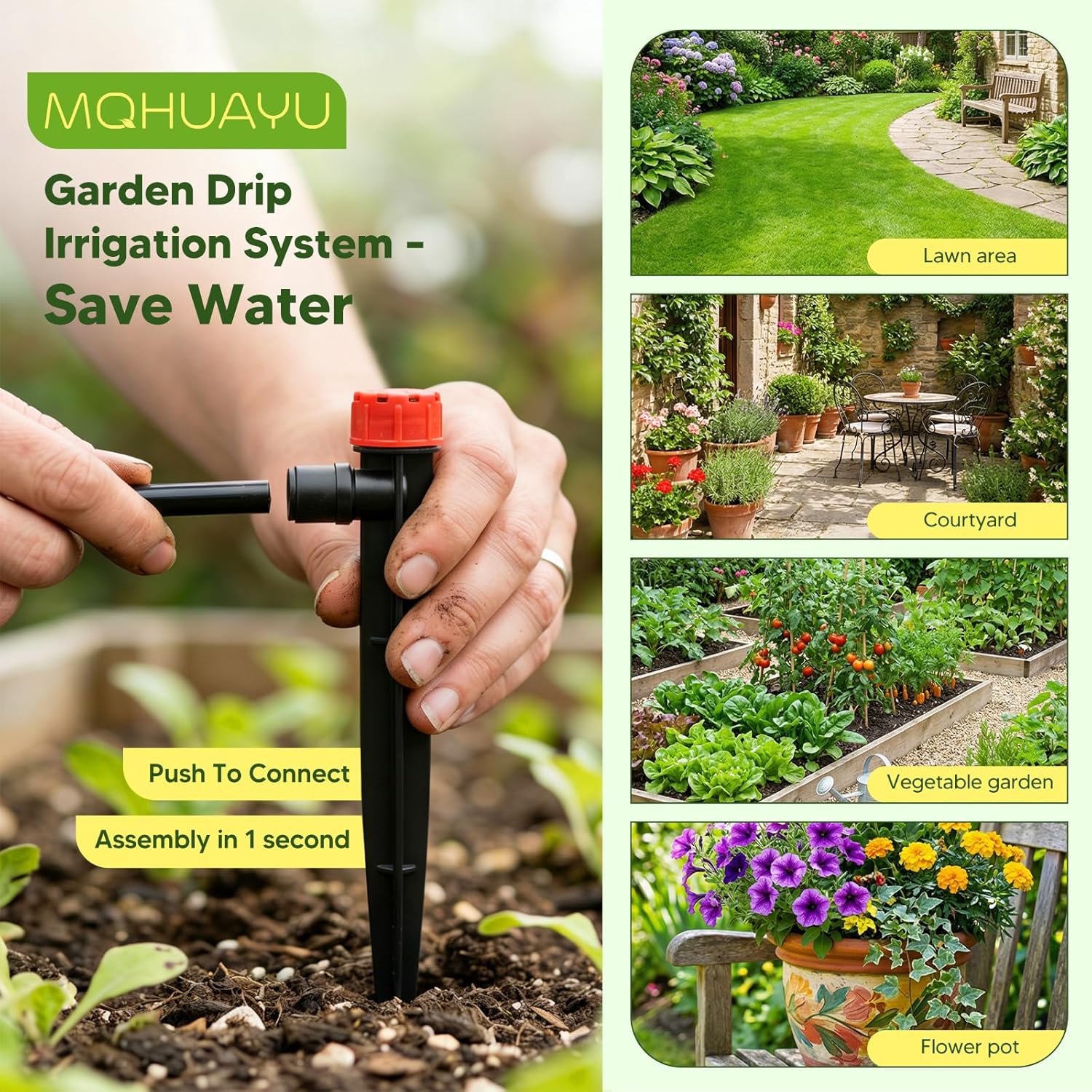 Thumbnail 4 de MQHUAYU 196FT + 33FT Quick-Connect Drip Irrigation System Kit with Adjustable Nozzles & Sprinklers