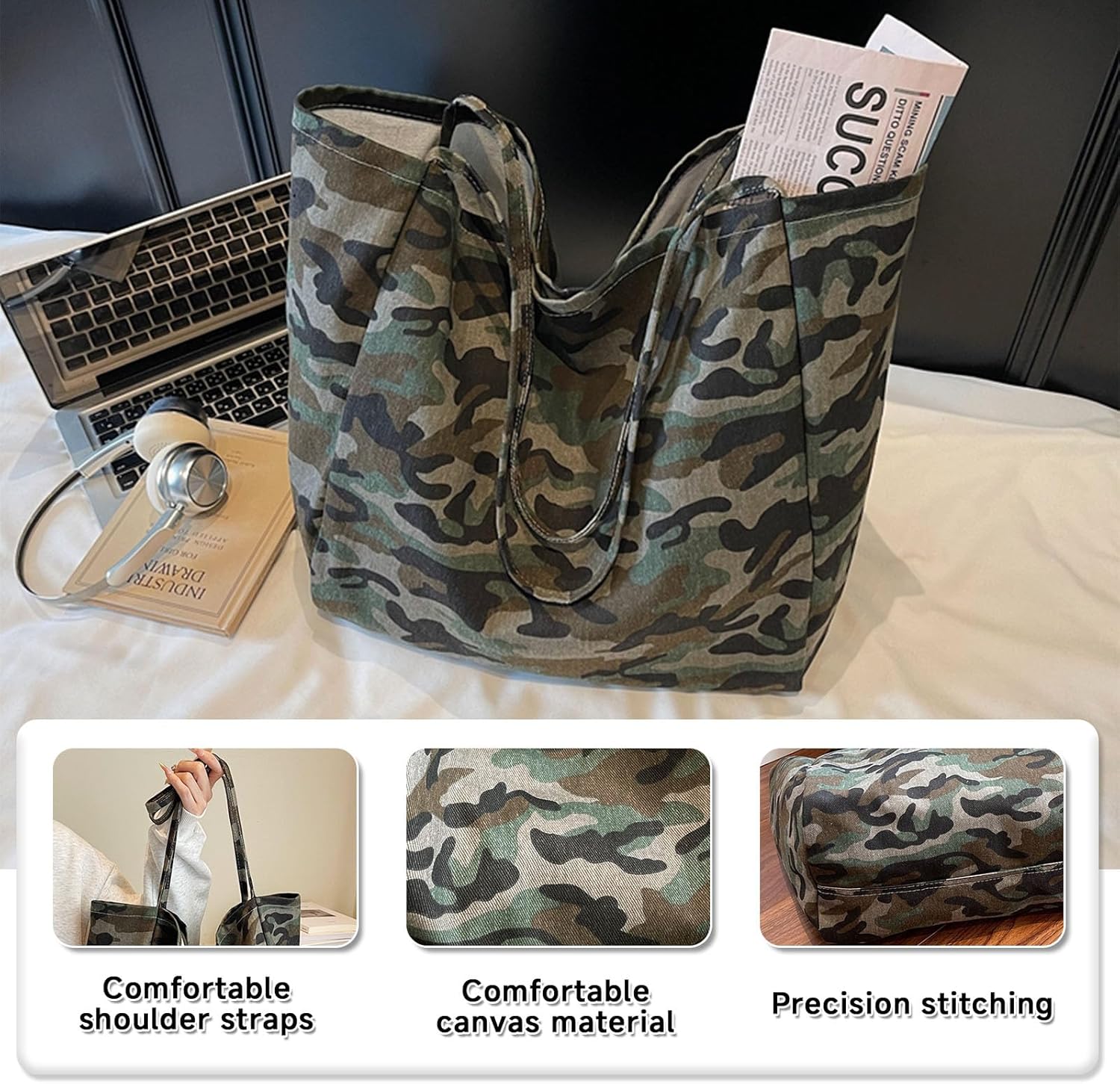 Detalle de Boziee große Shopper-Handtasche für Damen – Stoff-Umhängetasche mit Oxford-Gewebe