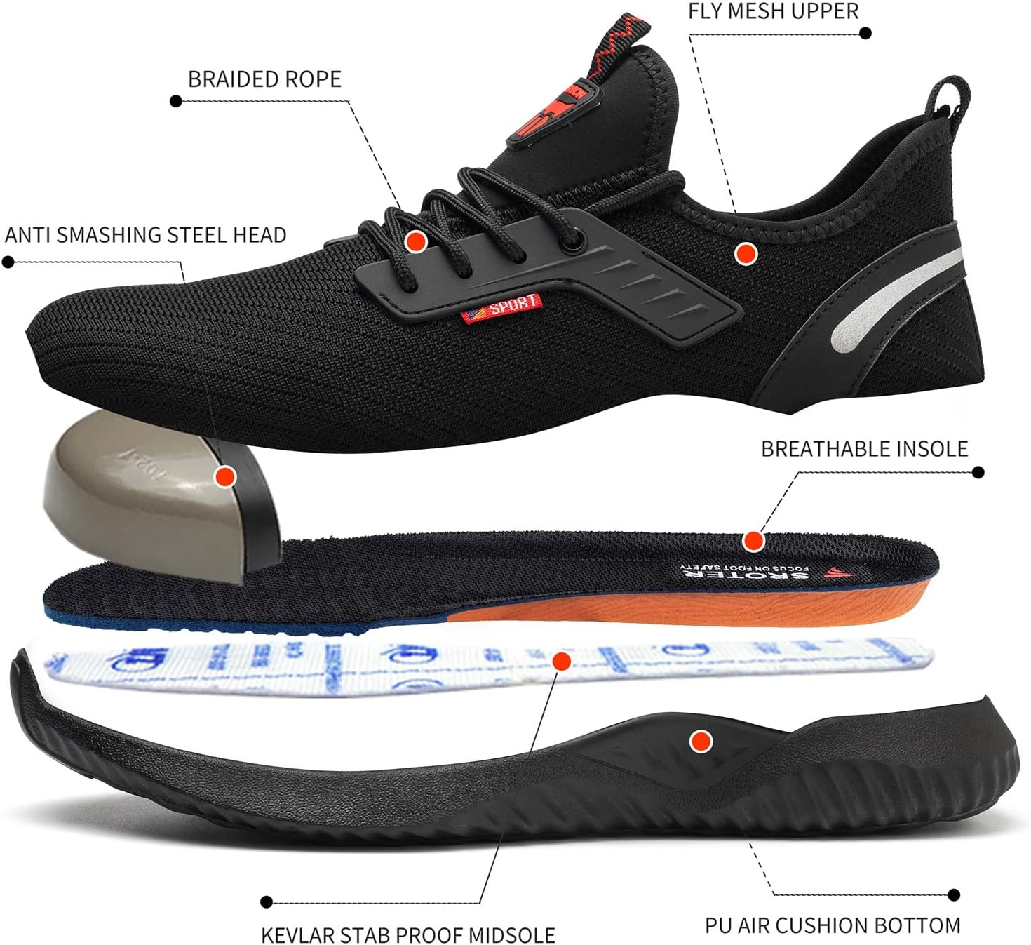 Thumbnail 4 de Safety Trainers Men Women: Lightweight Steel Toe Cap Trainers with Breathable Comfort and Puncture Resistance