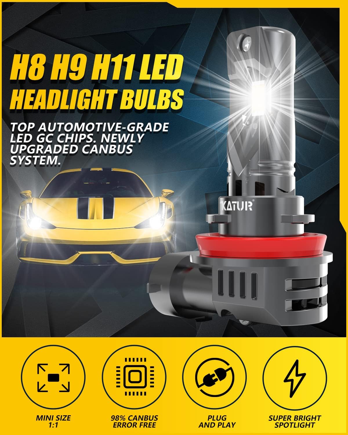 Detalle de KATUR Lampadine LED fari auto H11 Canbus 100W 6000K (2 pezzi) Plug & Play, Abbaglianti o Anabbaglianti