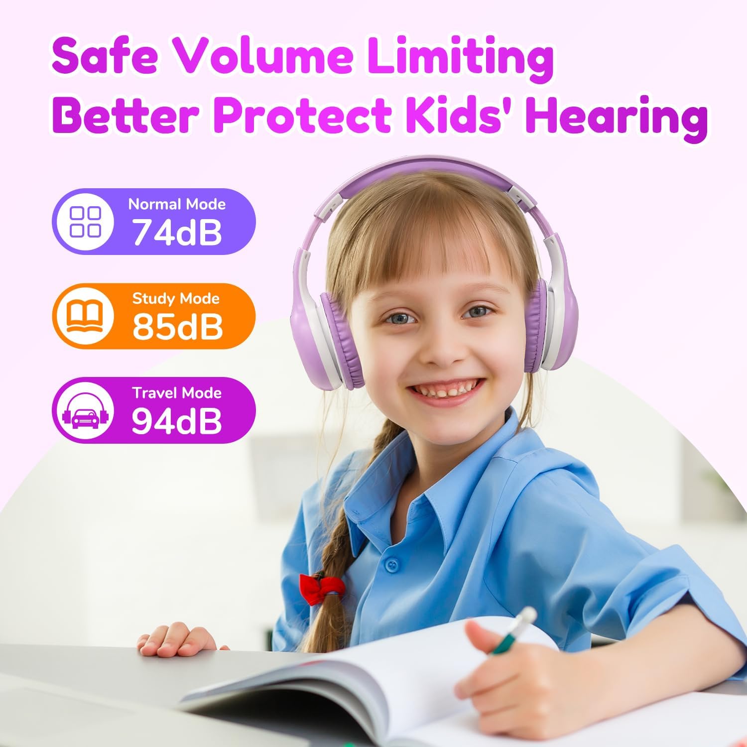 Thumbnail 1 de EarFun Bluetooth-Kopfhörer für Kinder (74/85/94 dB) mit HD-Mikrofon, 45 Std. Akku & Falt-Design, lila